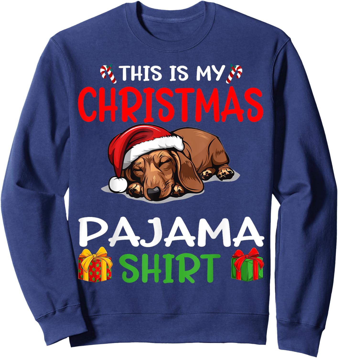 Cute Dachshund Wiener Doxie Dog This is my Christmas Pajama Women Kids Sweatshirt - Sweatshirt | Navy