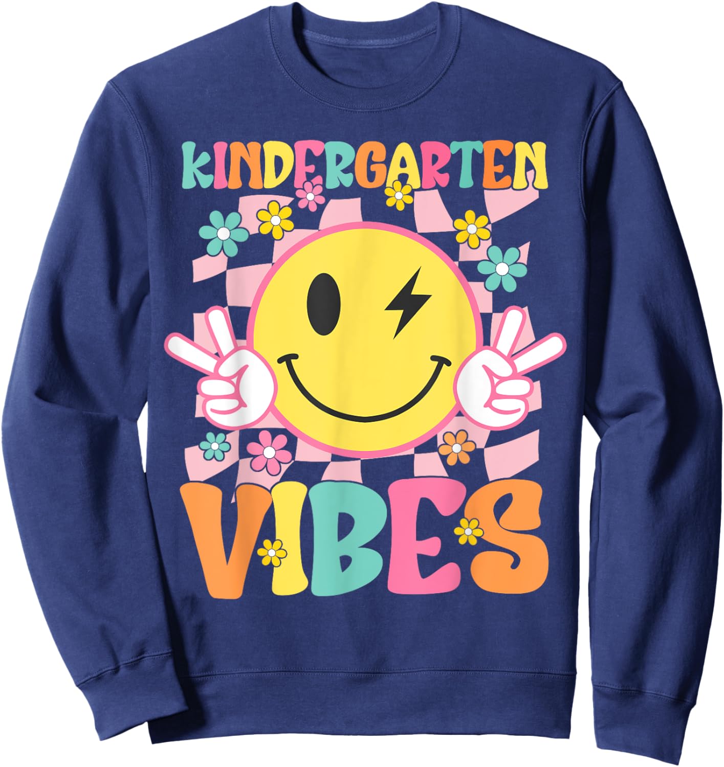 Kindergarten Vibes Smile Face Back to School Kindergarten Sweatshirt - Sweatshirt | Navy