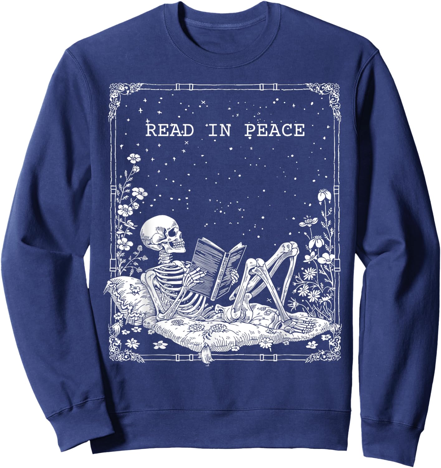 Read in Peace Skeleton Reading For Book Lover Kids Halloween Sweatshirt - Sweatshirt | Navy