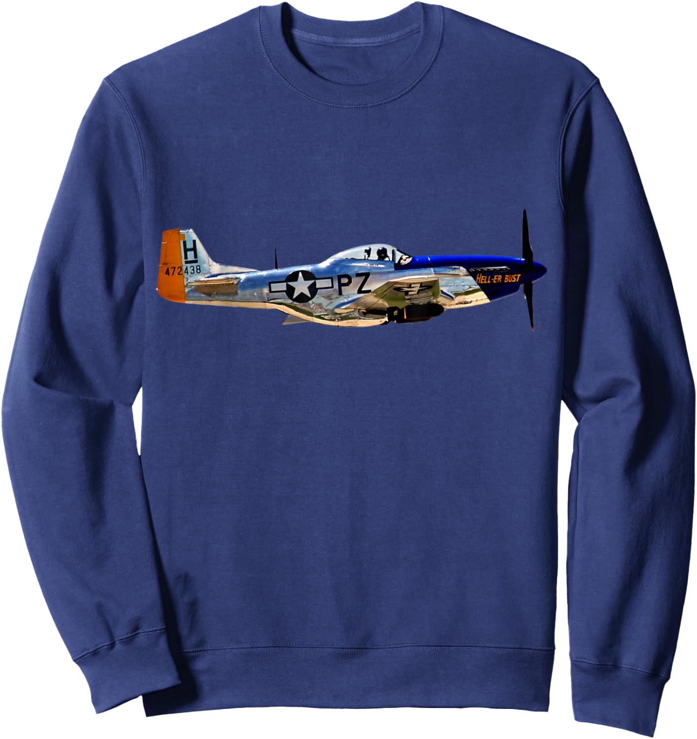 P-51 Mustang WWII Fighter Plane US Military Aviation History Sweatshirt - Sweatshirt | Navy