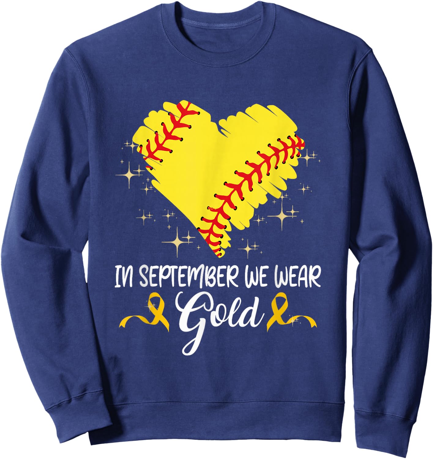 In September We Wear Gold Softball Childhood Cancer Support Sweatshirt - Sweatshirt | Navy