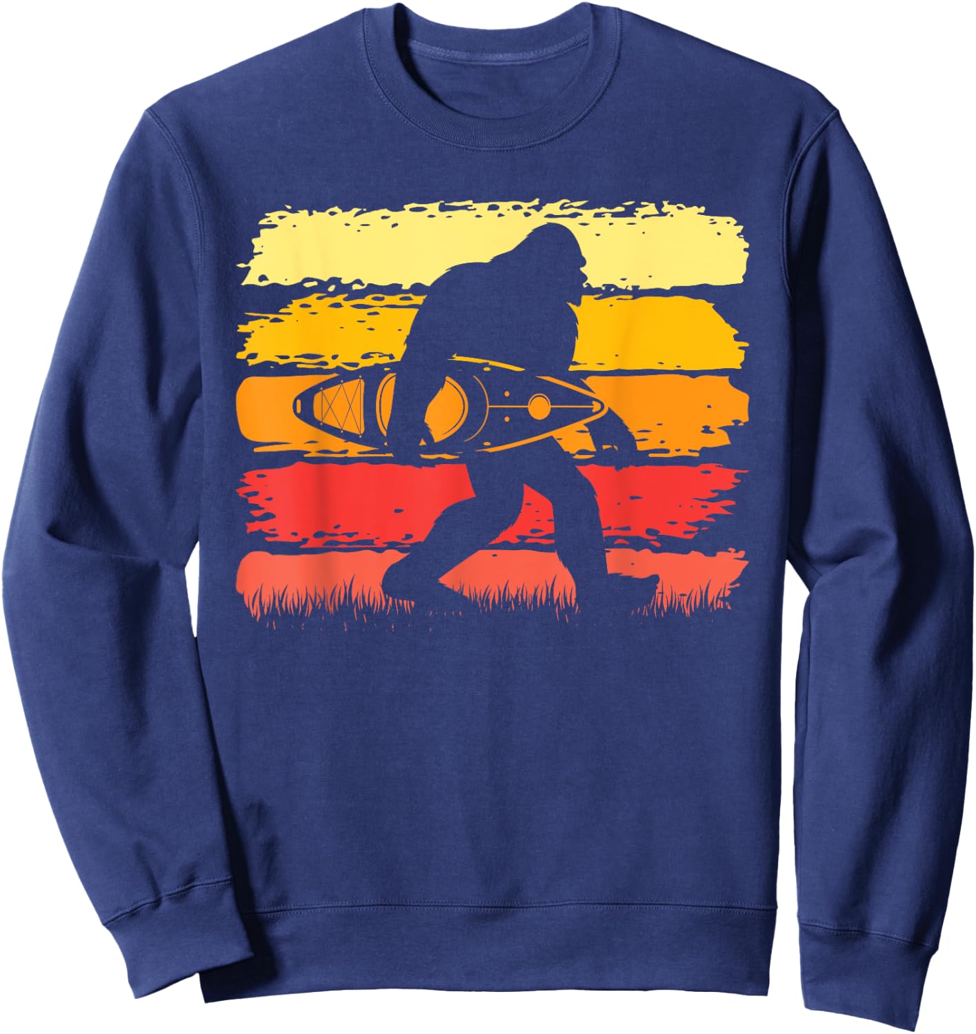 Retro Bigfoot Kayak Vintage Sasquatch Kayaking Sweatshirt - Sweatshirt | Navy