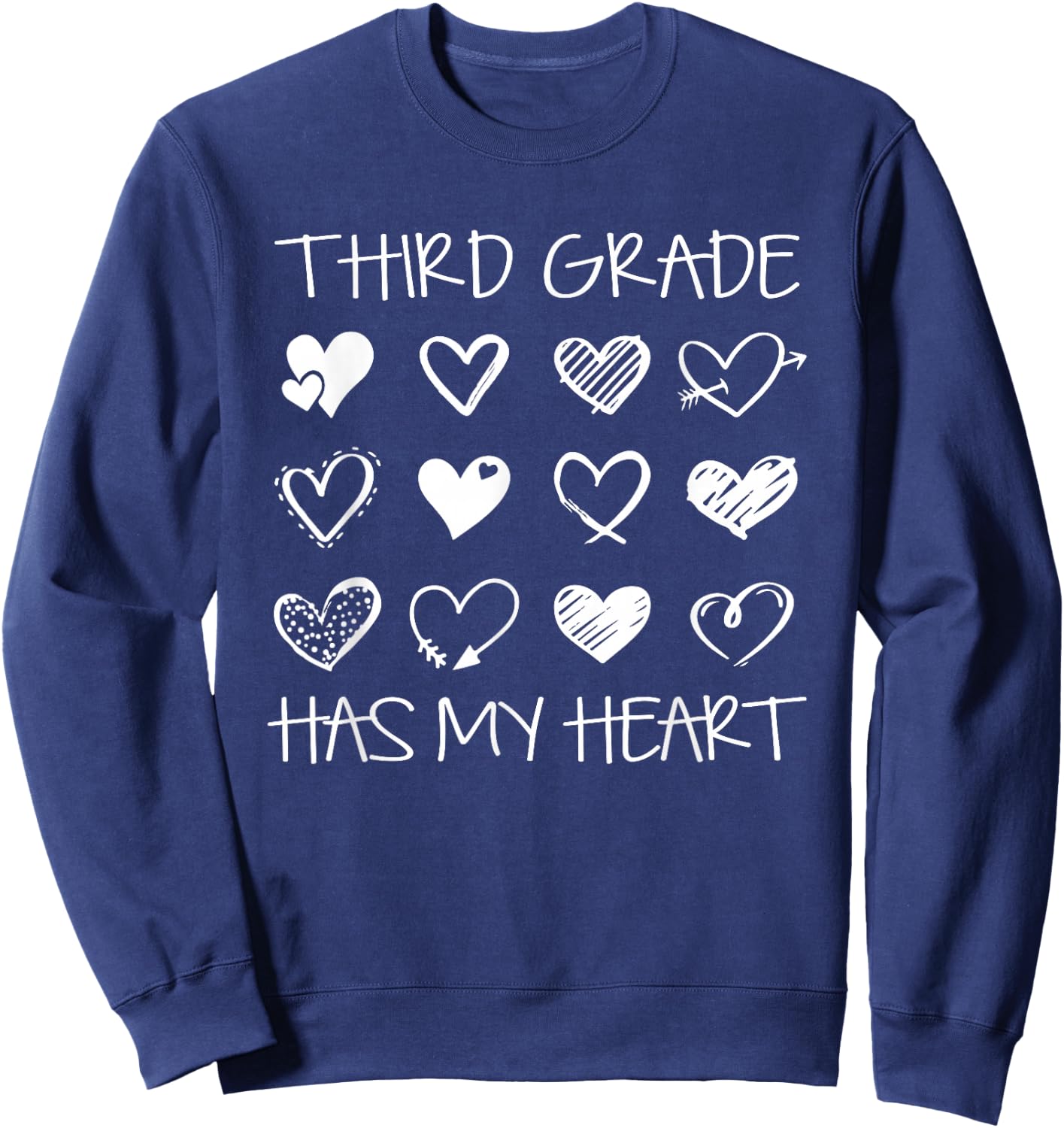 Vintage 3rd Third Grade Has My Heart Valentines Day Teacher Sweatshirt - Sweatshirt | Navy
