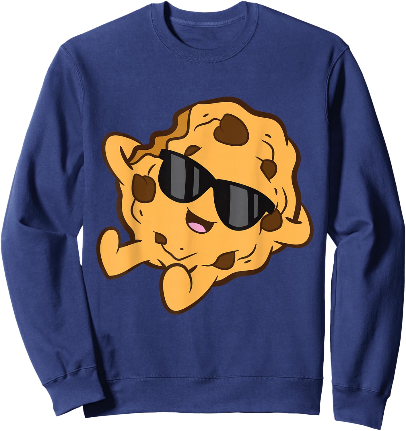 Cute Chocolate Chip Cookie For Cookie Lovers -Kids Black Kawaii Modern Graphic Small Sweatshirt - Sweatshirt | Navy