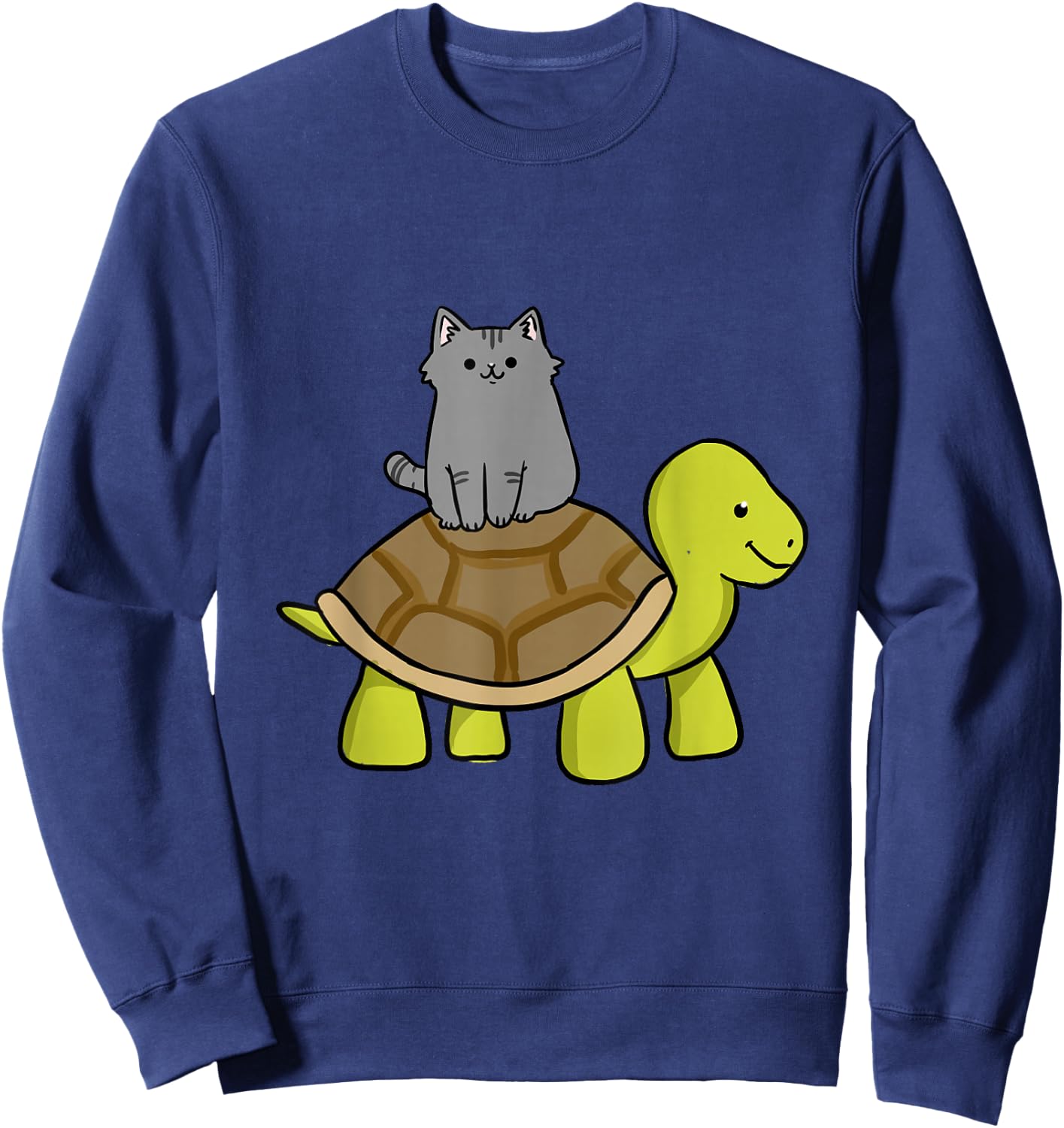 Cat Riding Turtle Cat Lover Gift Sweatshirt - Sweatshirt | Navy