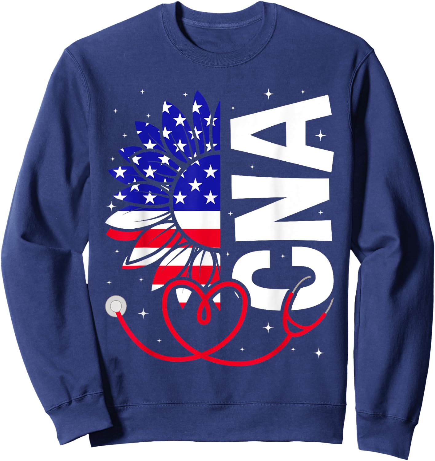 All American CNA Life American Flag Sunflower 4th Of July Sweatshirt - Sweatshirt | Navy