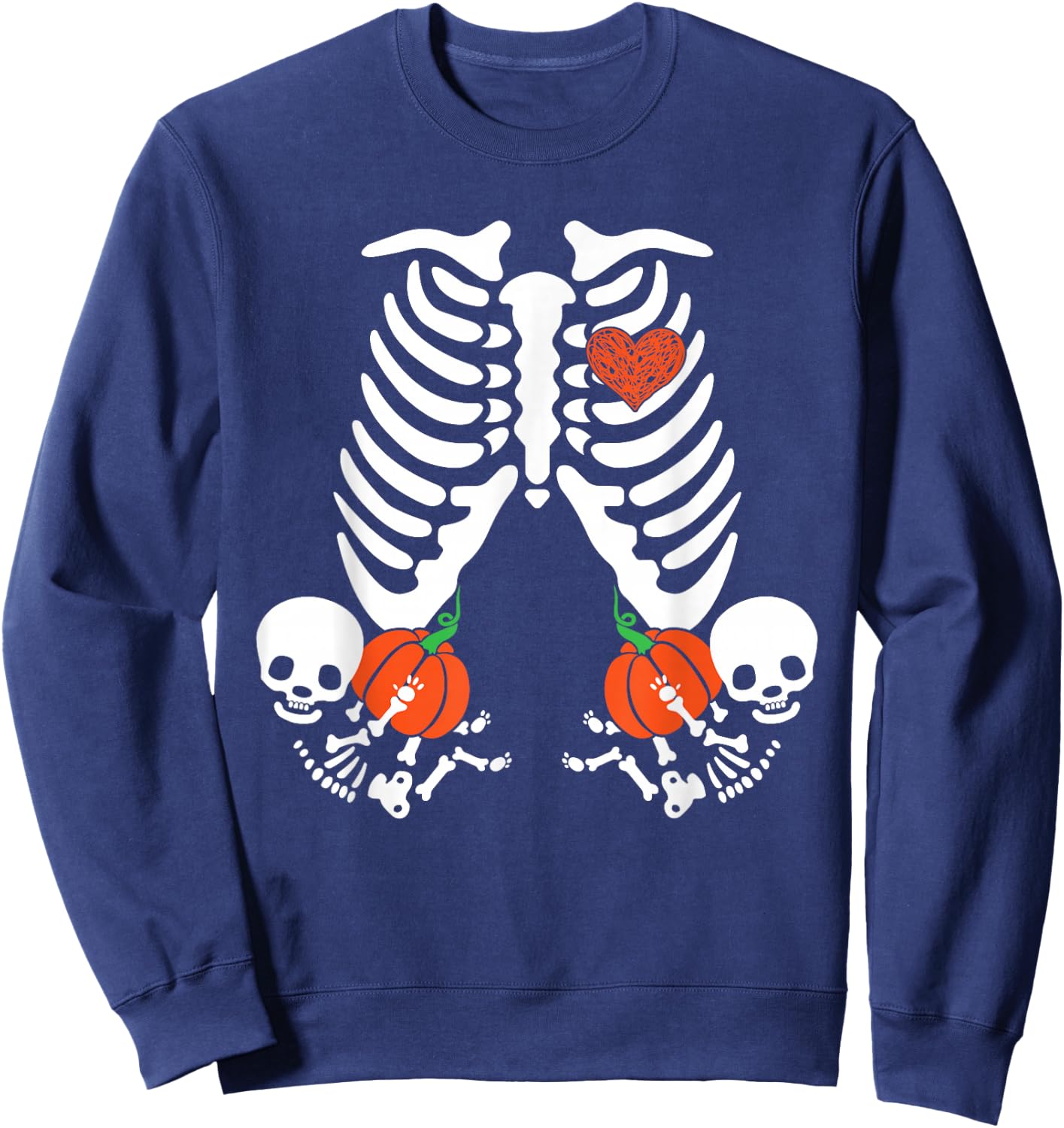 Pregnancy Announcement Skeleton Halloween Baby Pumpkin Twins Sweatshirt - Sweatshirt | Navy