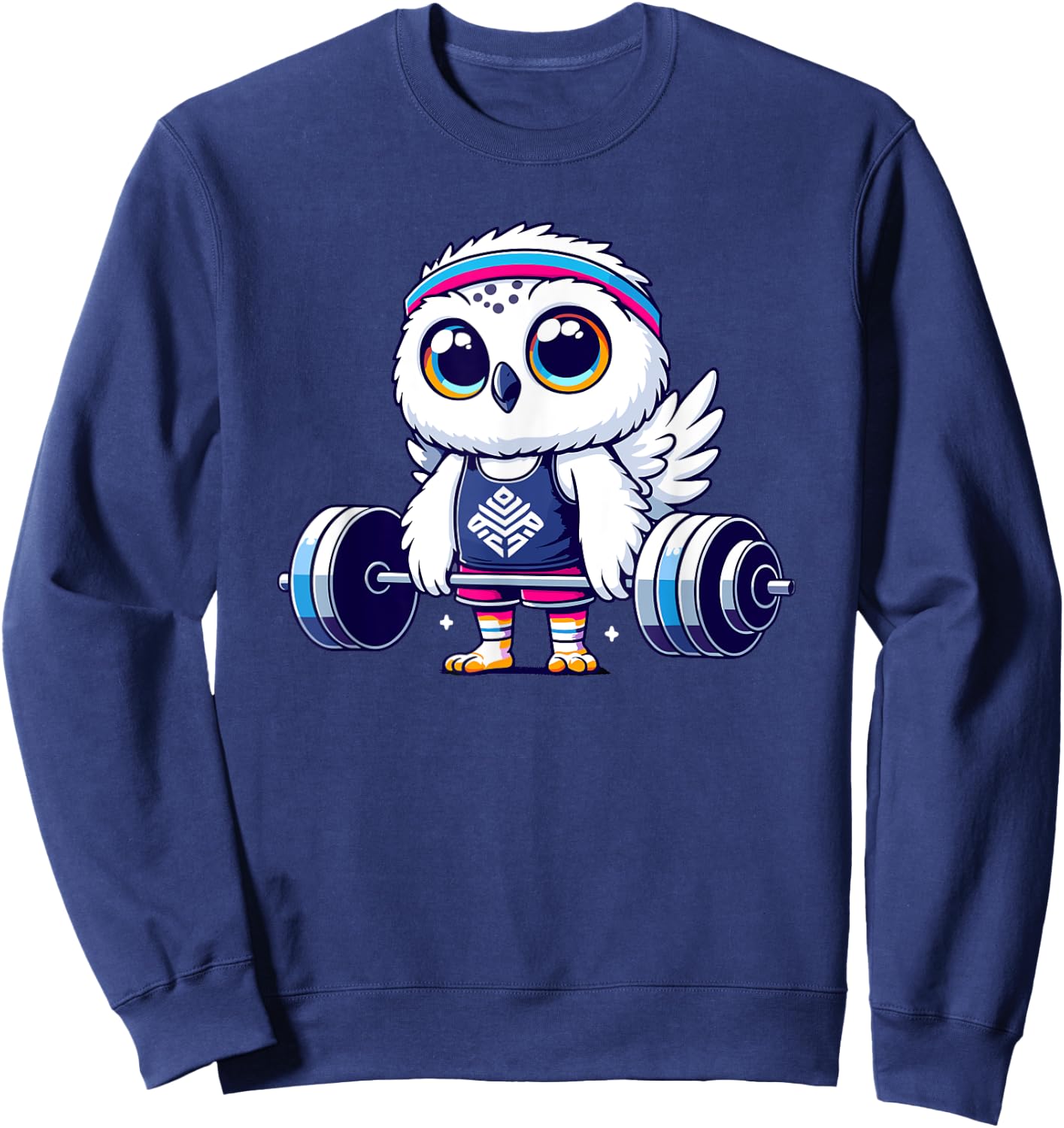 Cute Snowy Owl Workout Barbell Fitness Lover Sweatshirt - Sweatshirt | Navy