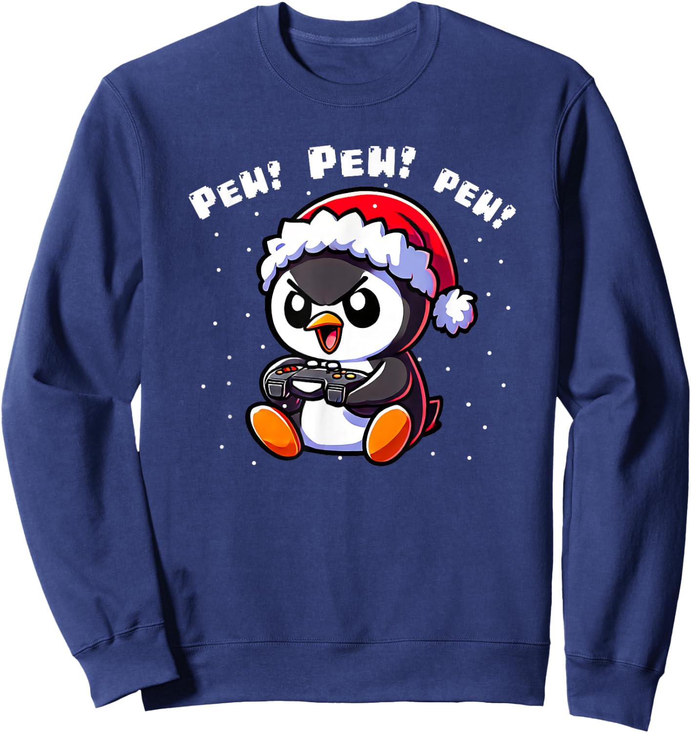 XmasByAxisone2024 Funny Penguin Gamer Pew Video Game Christmas Boys Kids Sweatshirt - Sweatshirt | Navy
