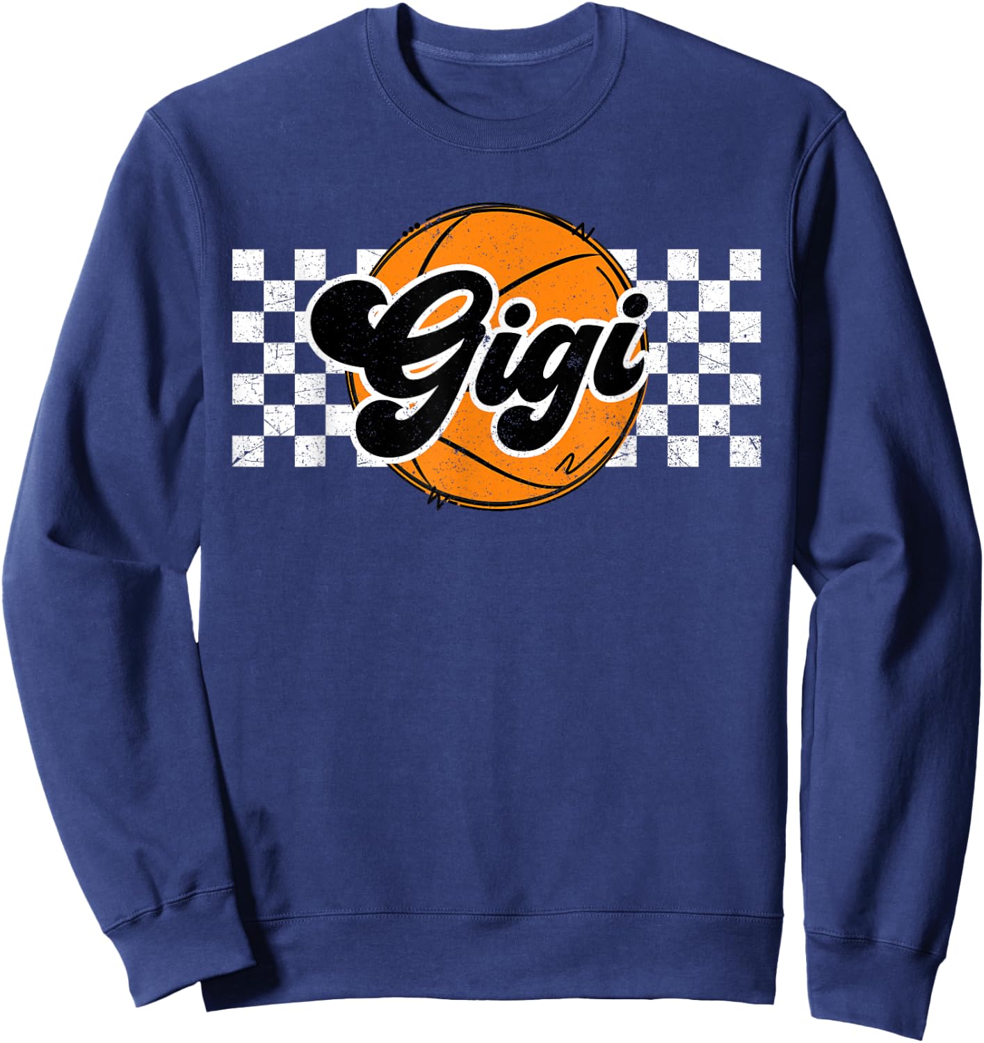 Basketball Gigi Retro Checkered Vintage Basketball Family Sweatshirt - Sweatshirt | Navy