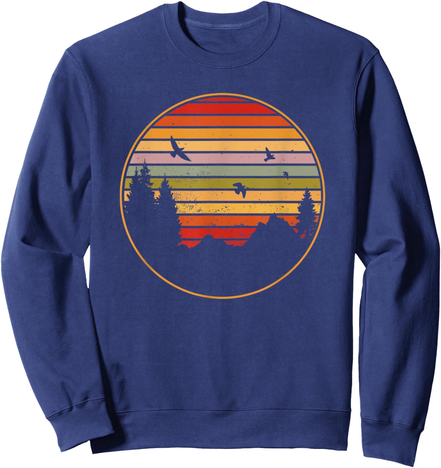 Vintage Retro Forest Sunset Circle Camping Mountain Sweatshirt - Sweatshirt | Navy
