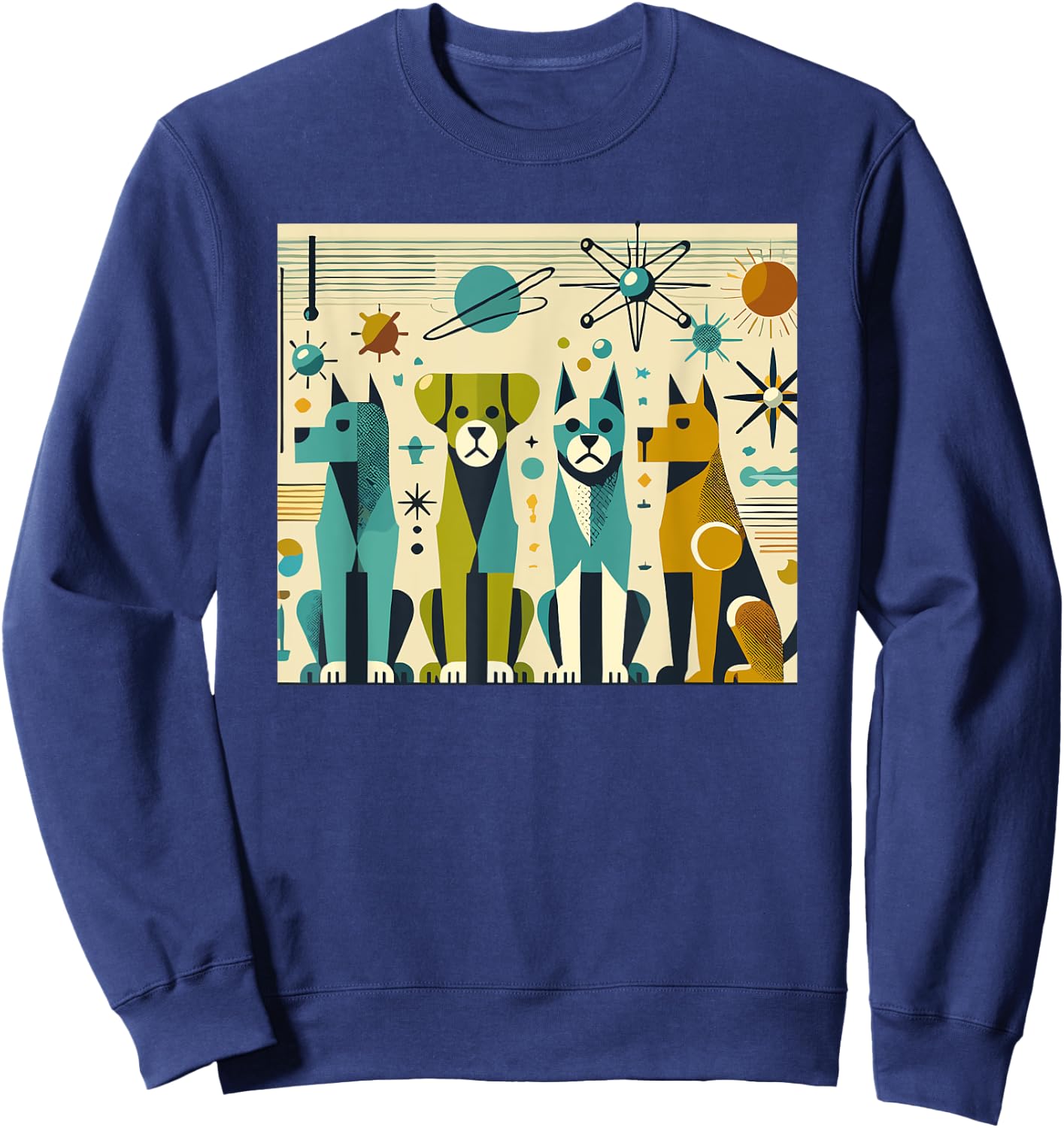 Mid Century Modern Dogs 50s 60s Retro Style Art Sweatshirt - Sweatshirt | Navy