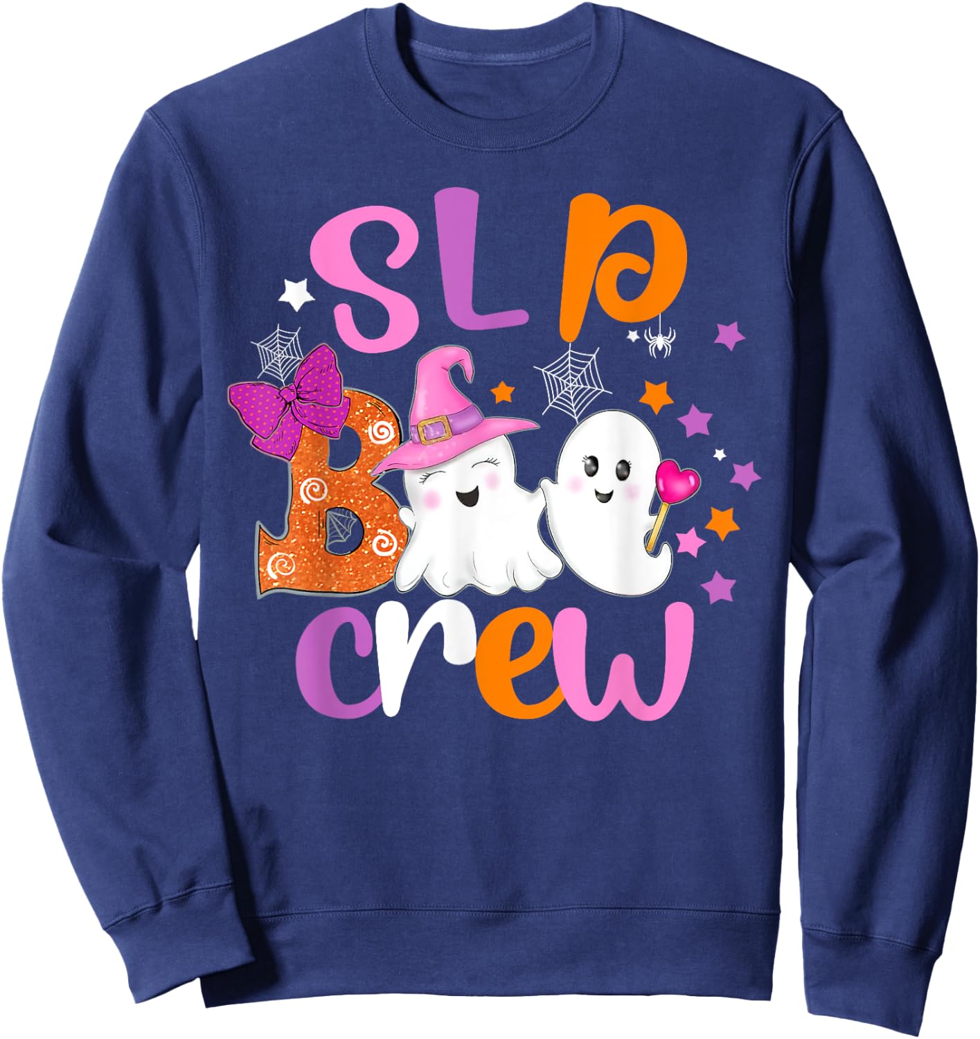 SLP Boo Crew Halloween Speech Therapy shirt SLP Halloween Sweatshirt - Sweatshirt | Navy