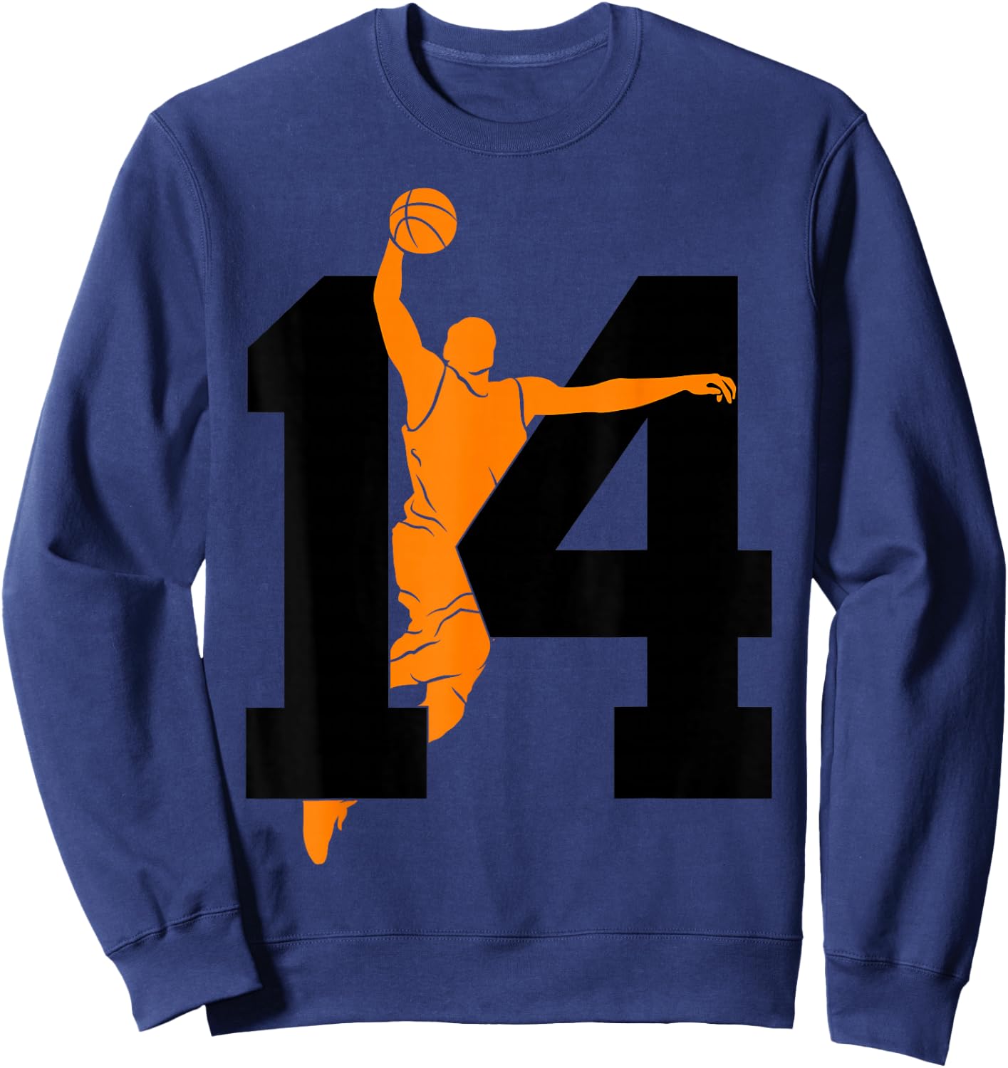 Number 14 Years Basketball 14th Birthday Sweatshirt - Sweatshirt | Navy