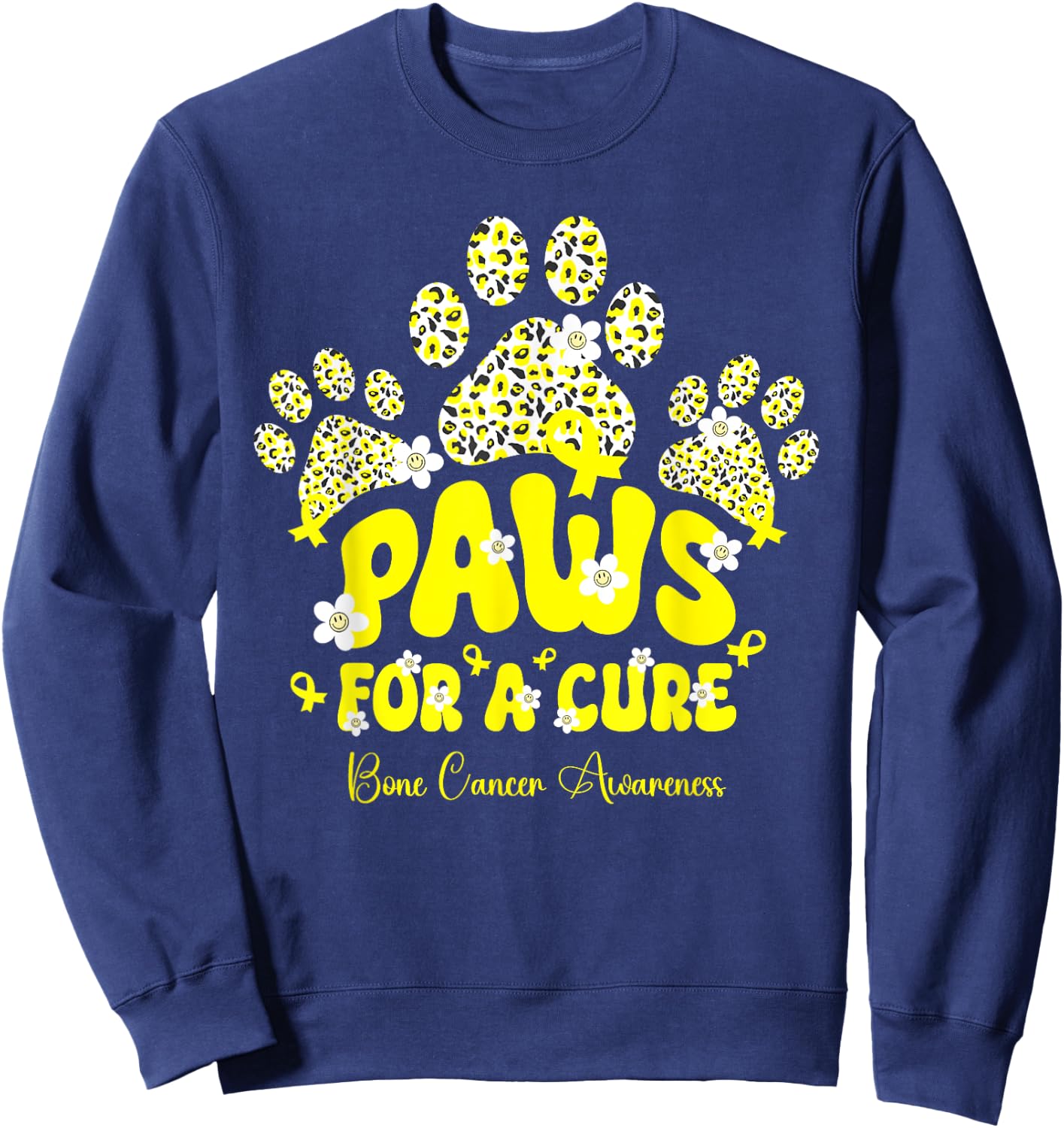 Paws For A Cure Bone Cancer Dog Paw Bone Cancer Awareness Women Kids Sweatshirt - Sweatshirt | Navy