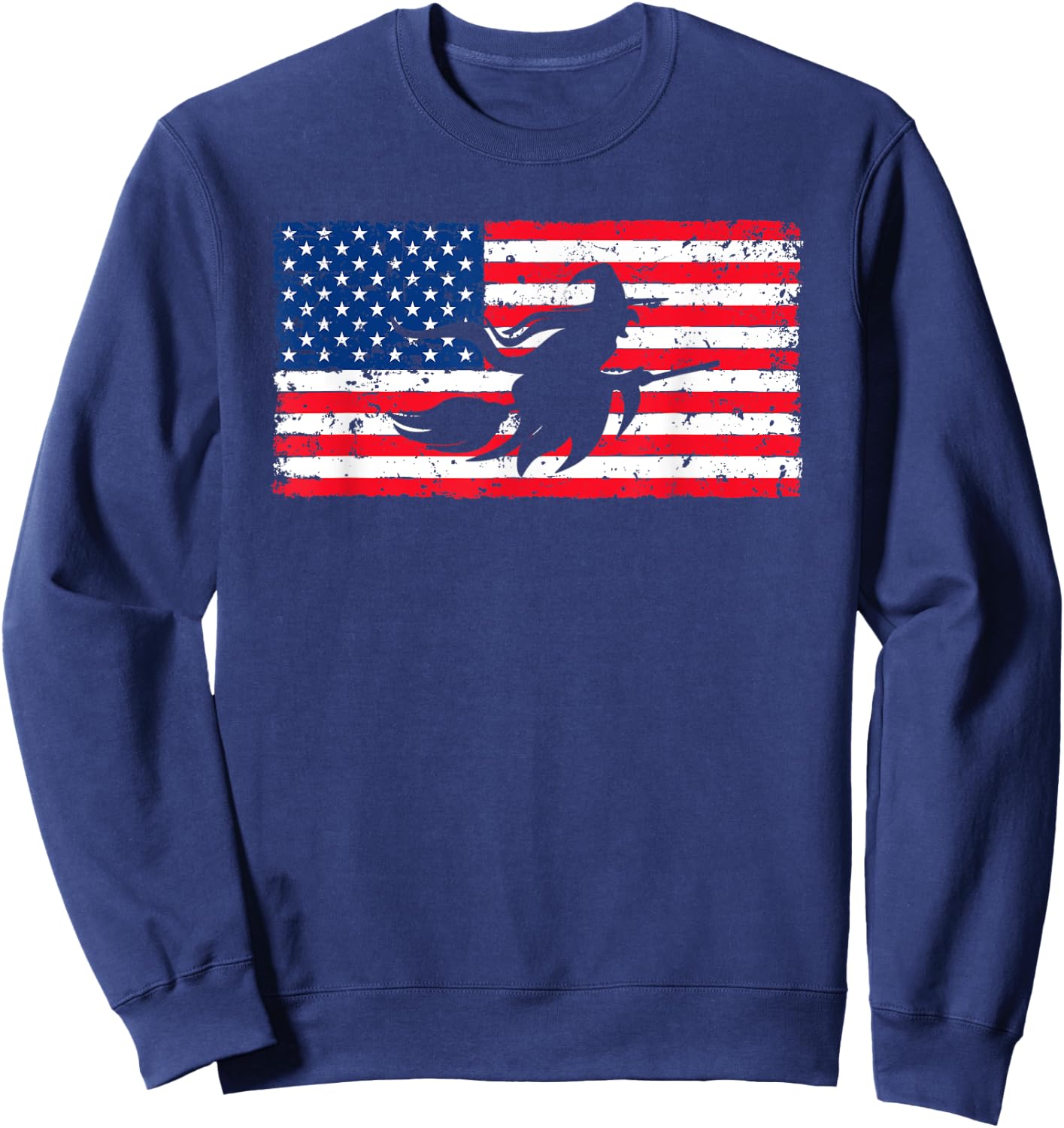 Witch American Flag July 4th USA Patriotic Halloween Kids Men Sweatshirt - Sweatshirt | Navy