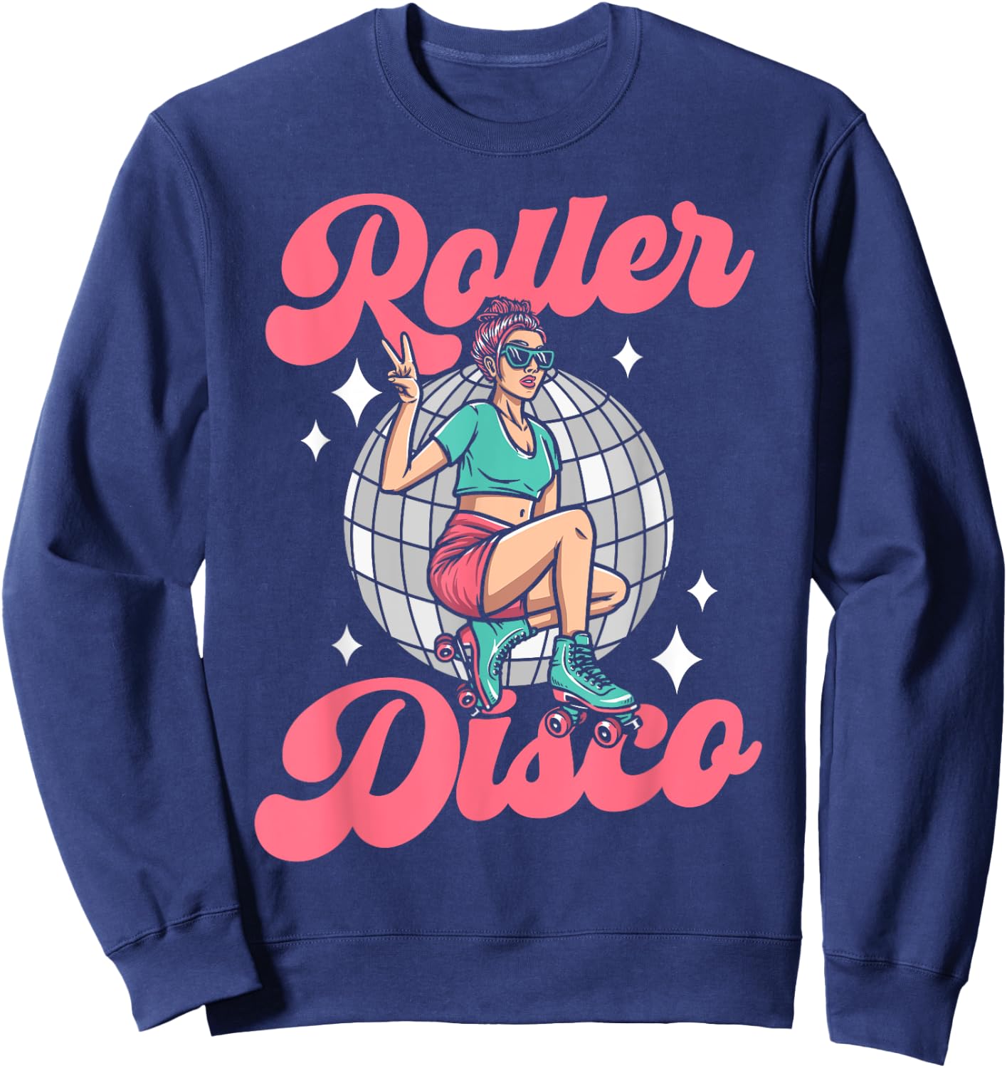 Cool Roller Skating Skate Girl 1970s Retro Roller Disco Sweatshirt - Sweatshirt | Navy