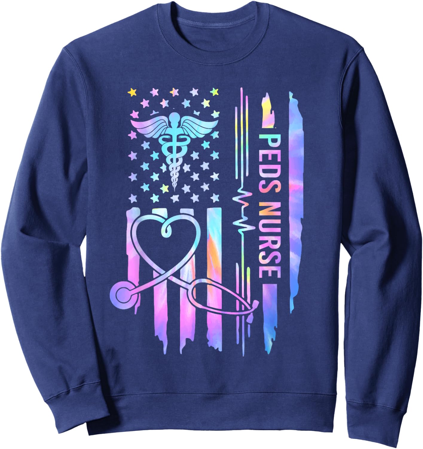 Pediatric Nurse PEDS Nursing Appreciation Pediatric USA Flag Sweatshirt - Sweatshirt | Navy