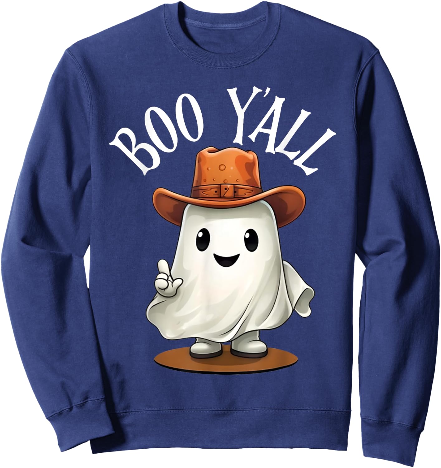 Boo Y'all Cowboy Hat Ghost Funny Halloween Costume Southern Sweatshirt - Sweatshirt | Navy