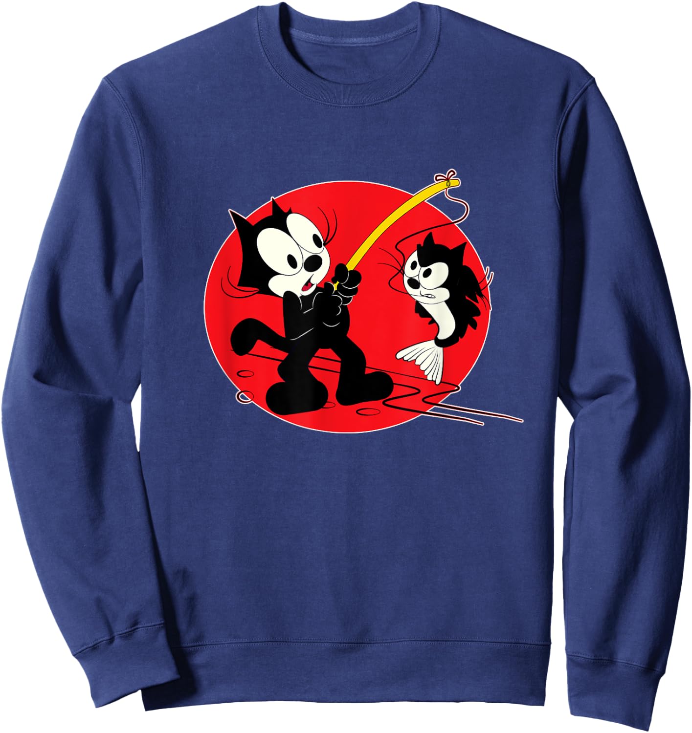 Felix Cat Cartoon Fishing Cat Fish Looks Like Felix Vintage Men Women Girls Kids Sweatshirt - Sweatshirt | Navy