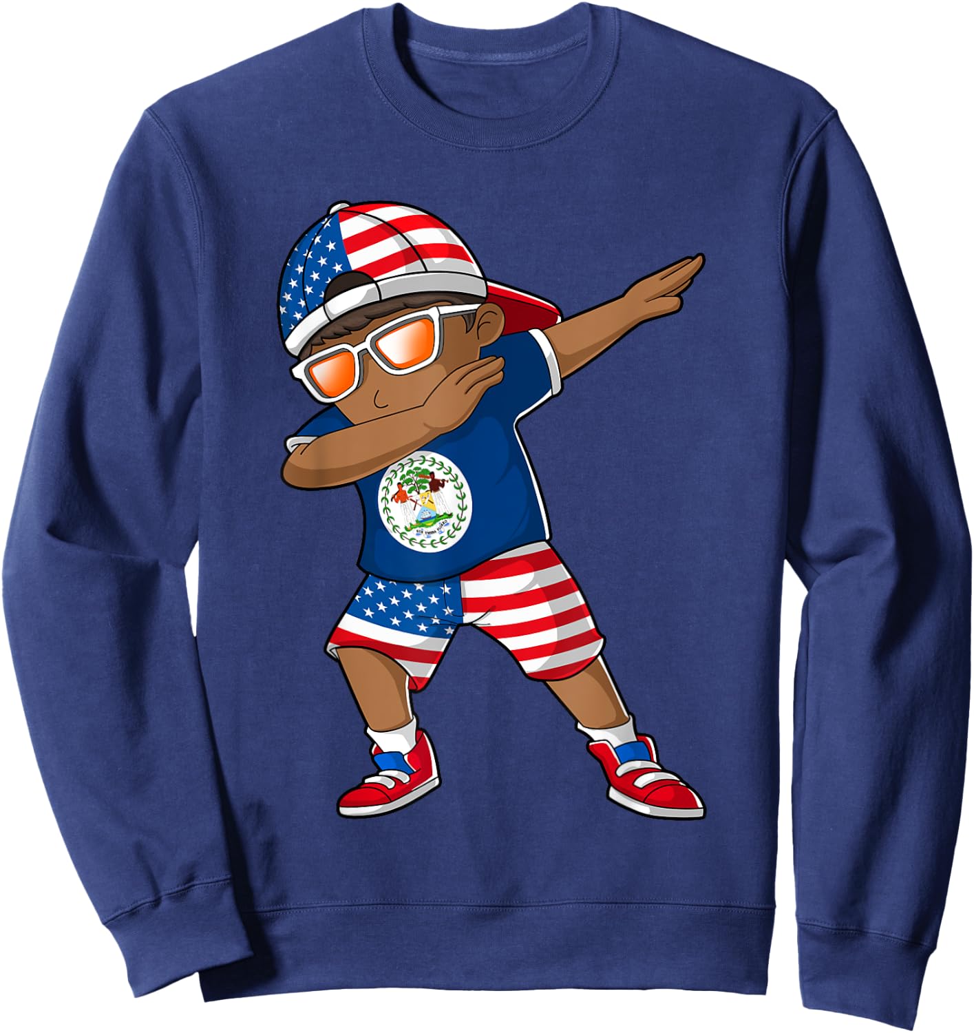 Half American Half Belizean Boy Kid Belize Flag Patriotic Sweatshirt - Sweatshirt | Navy