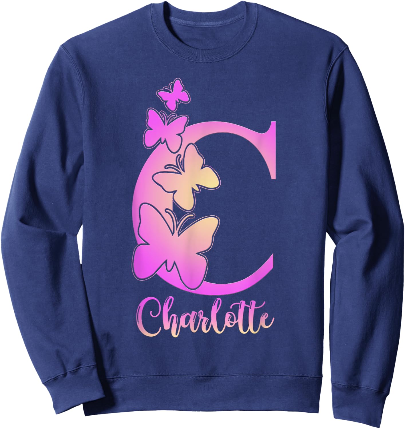 Charlotte, cute personalized butterfly custom kid girls name Sweatshirt - Sweatshirt | Navy