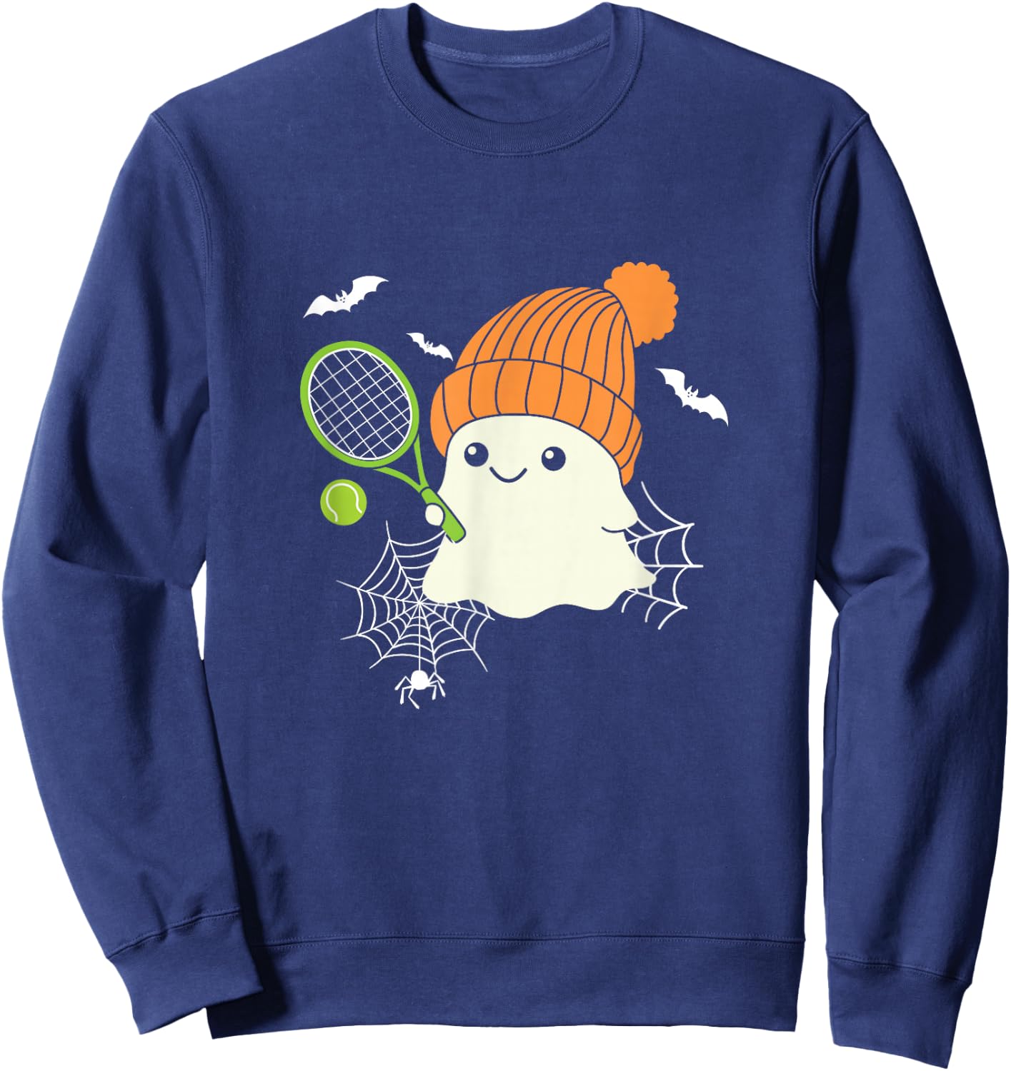 Boo Ghost Playing Tennis Funny Halloween Tennis Costume Sweatshirt - Sweatshirt | Navy
