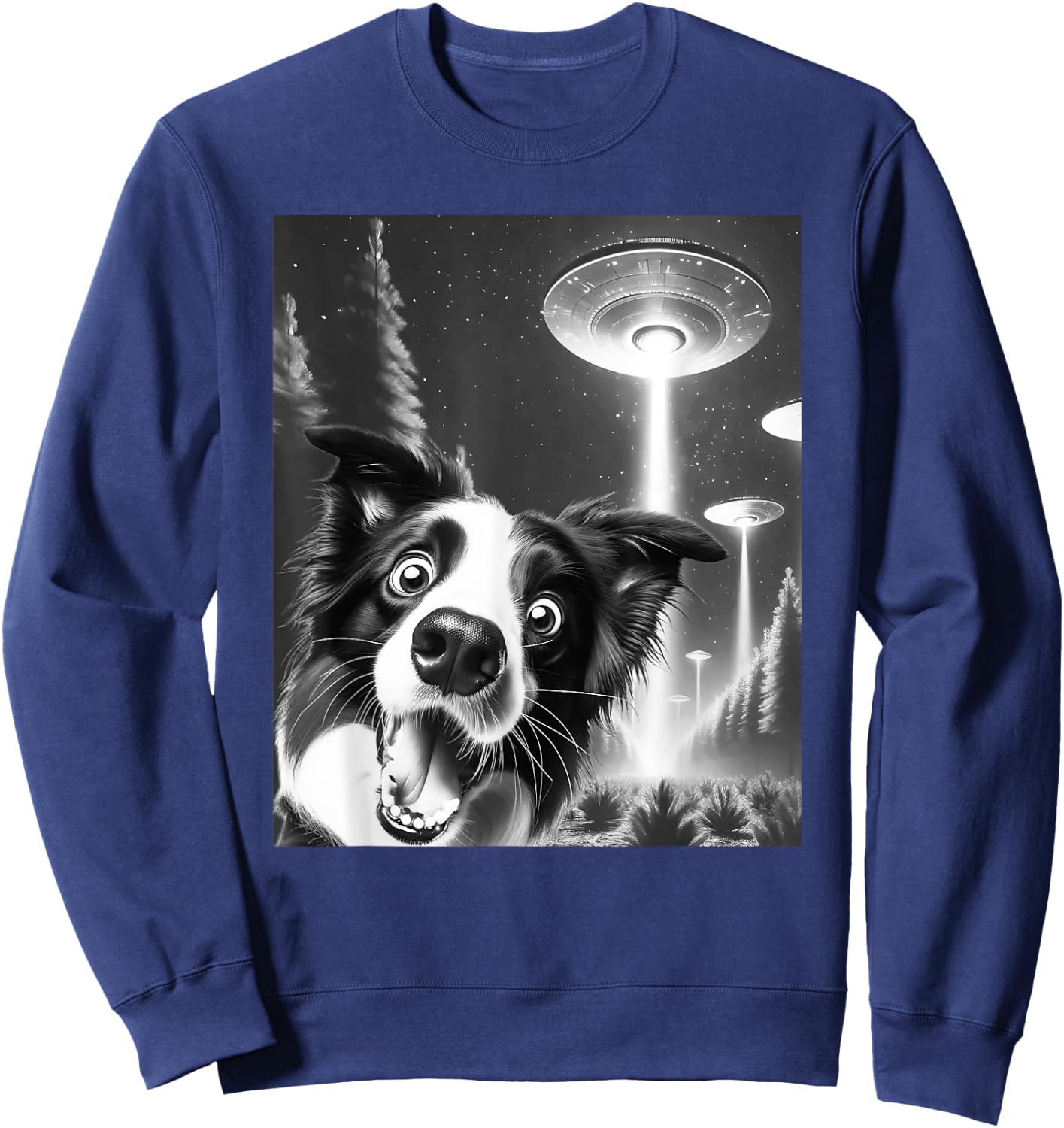 Funny Border Collie Alien UFO Taking a Selfie Dog Mom Dad Men Women Girls Kids Sweatshirt - Sweatshirt | Navy