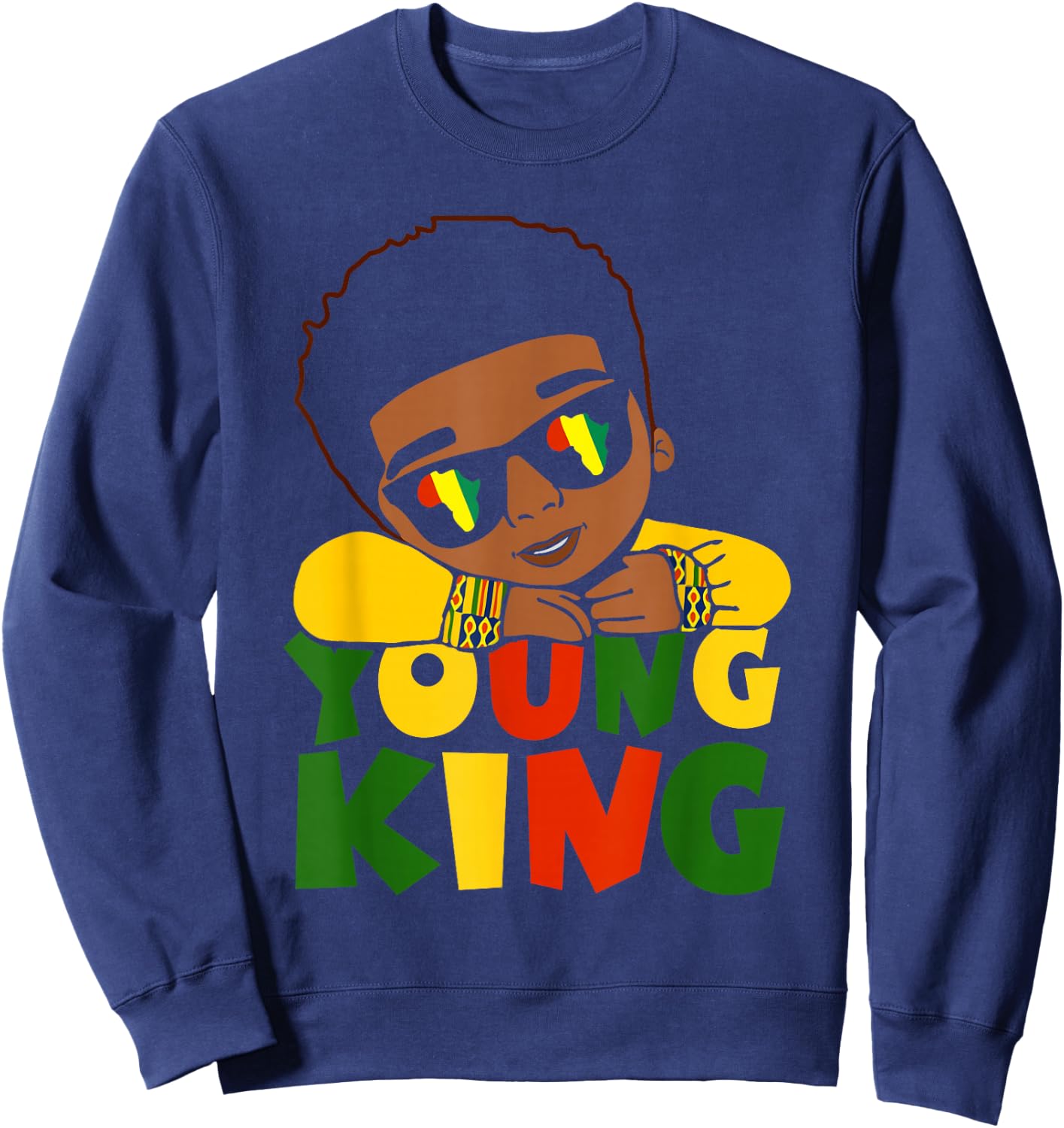 Black Young King Black History Month Kids Afro Boys Men Sweatshirt - Sweatshirt | Navy