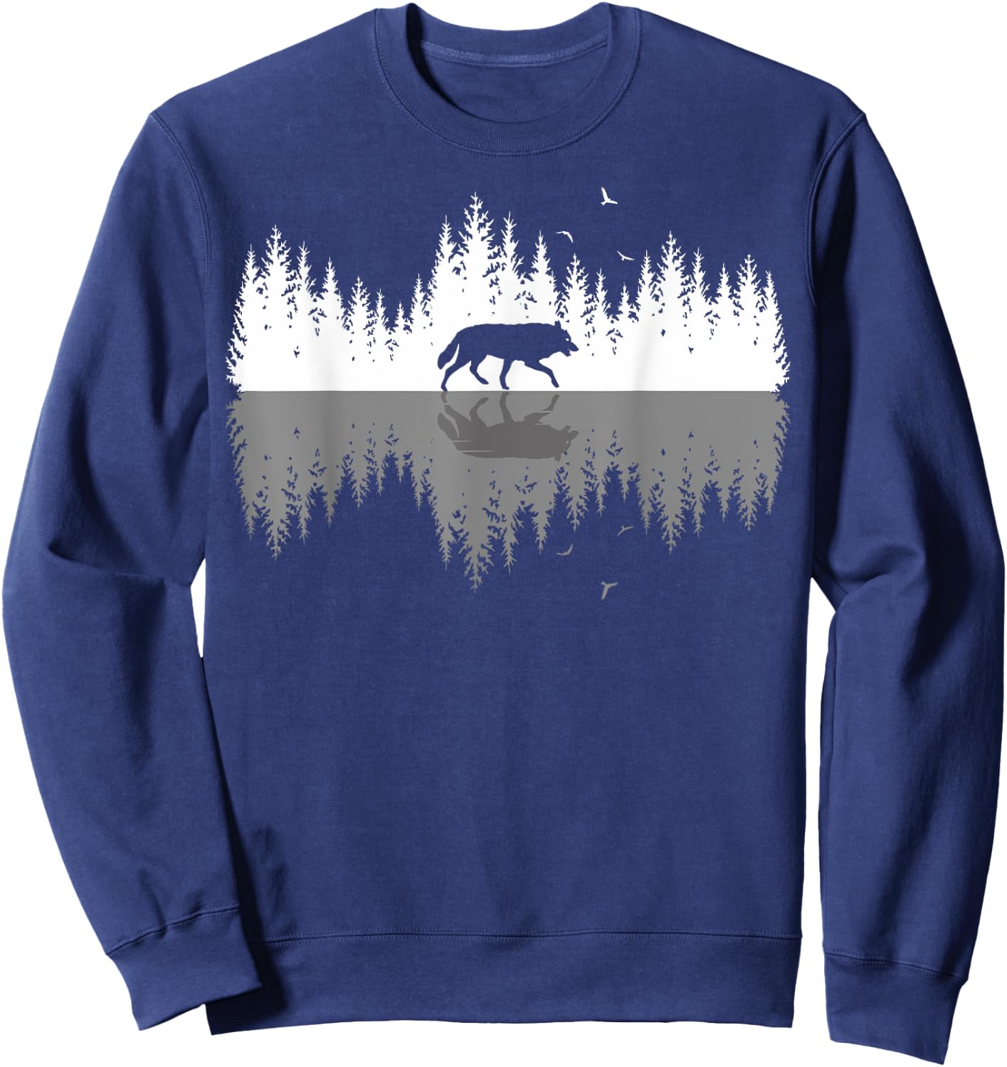 Trees Reflection Wolf Wildlife Forest Nature Animal Outdoor Sweatshirt - Sweatshirt | Navy