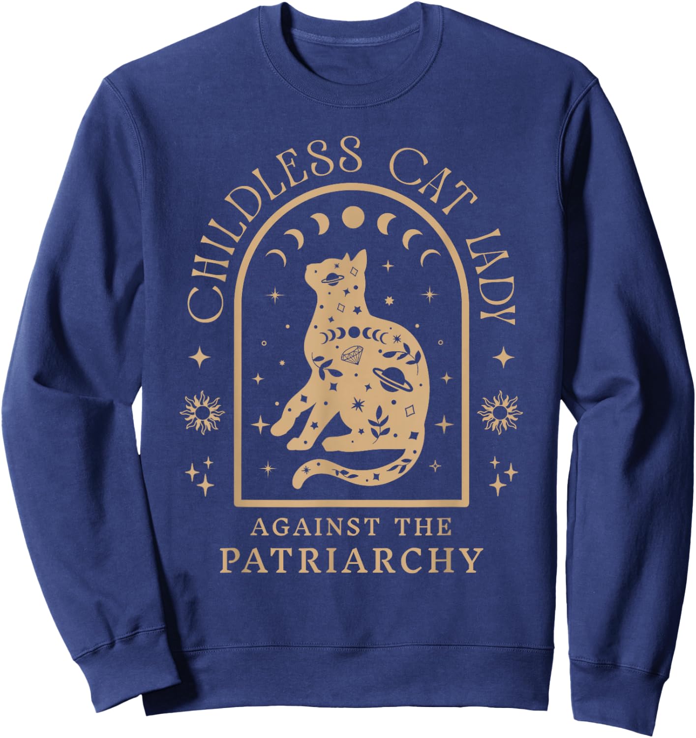 Childless Cat Lady Against Patriarchy Feminist Cat Owner Sweatshirt - Sweatshirt | Navy