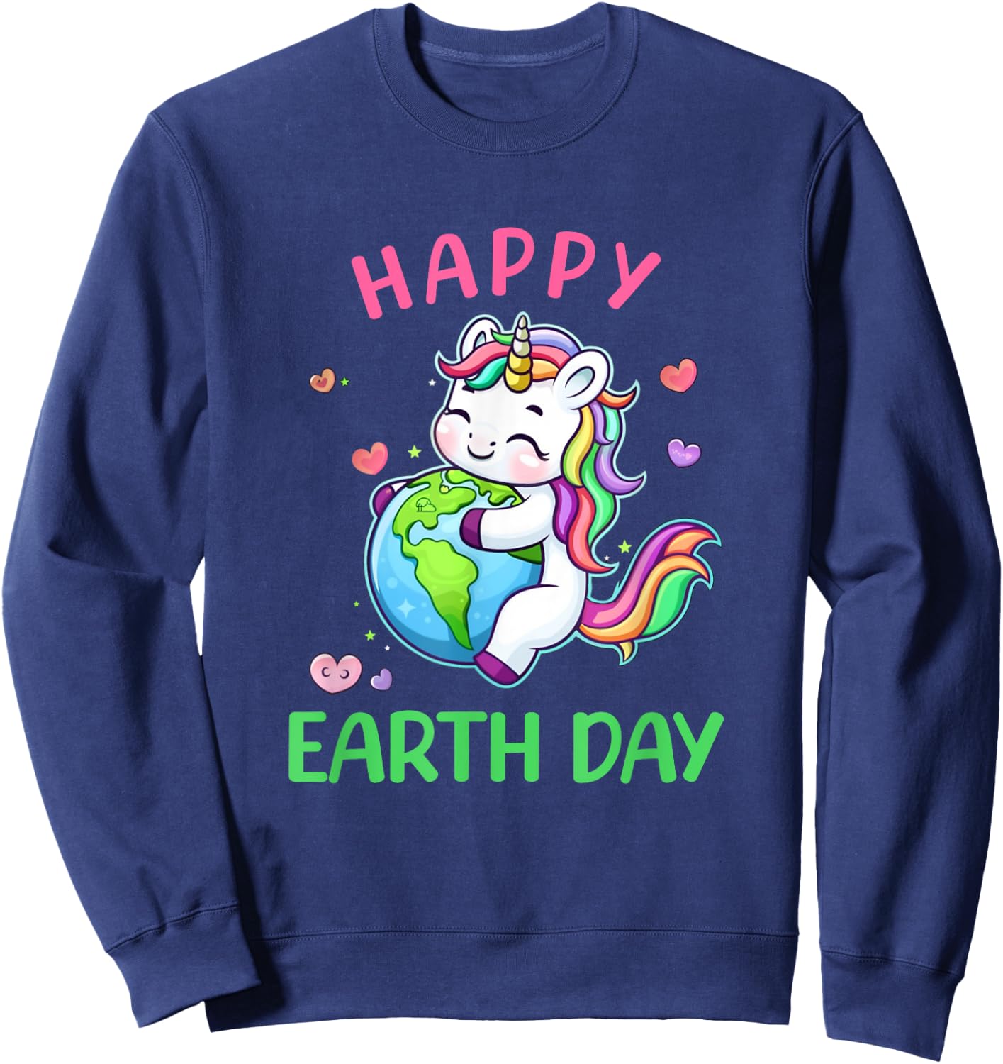 Cute Unicorn Happy Earth Day Groovy Women Girls Kids Sweatshirt - Sweatshirt | Navy