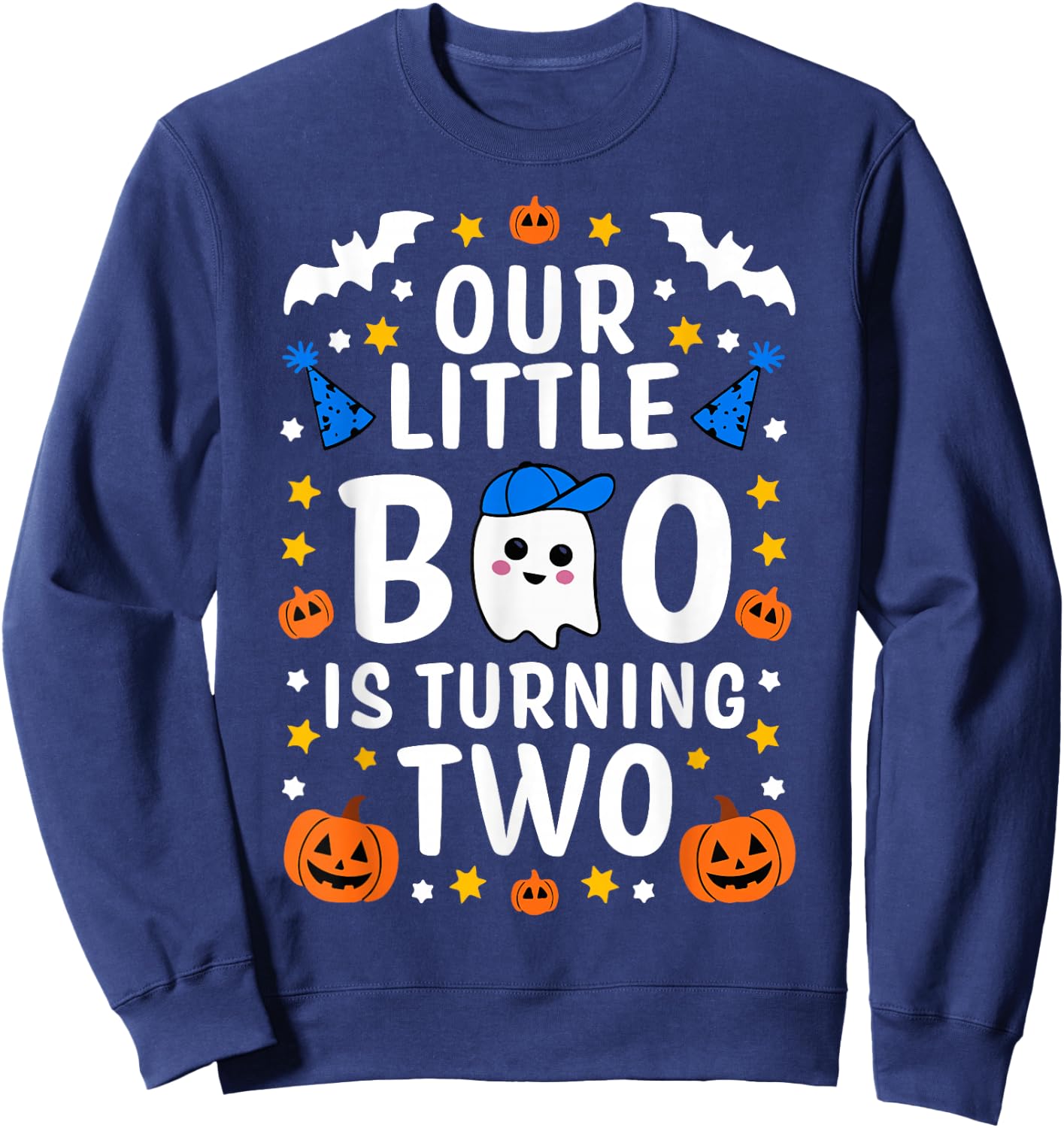Our Little Boo Is Turning Two Yr 2nd Birthday Boy Halloween Sweatshirt - Sweatshirt | Navy