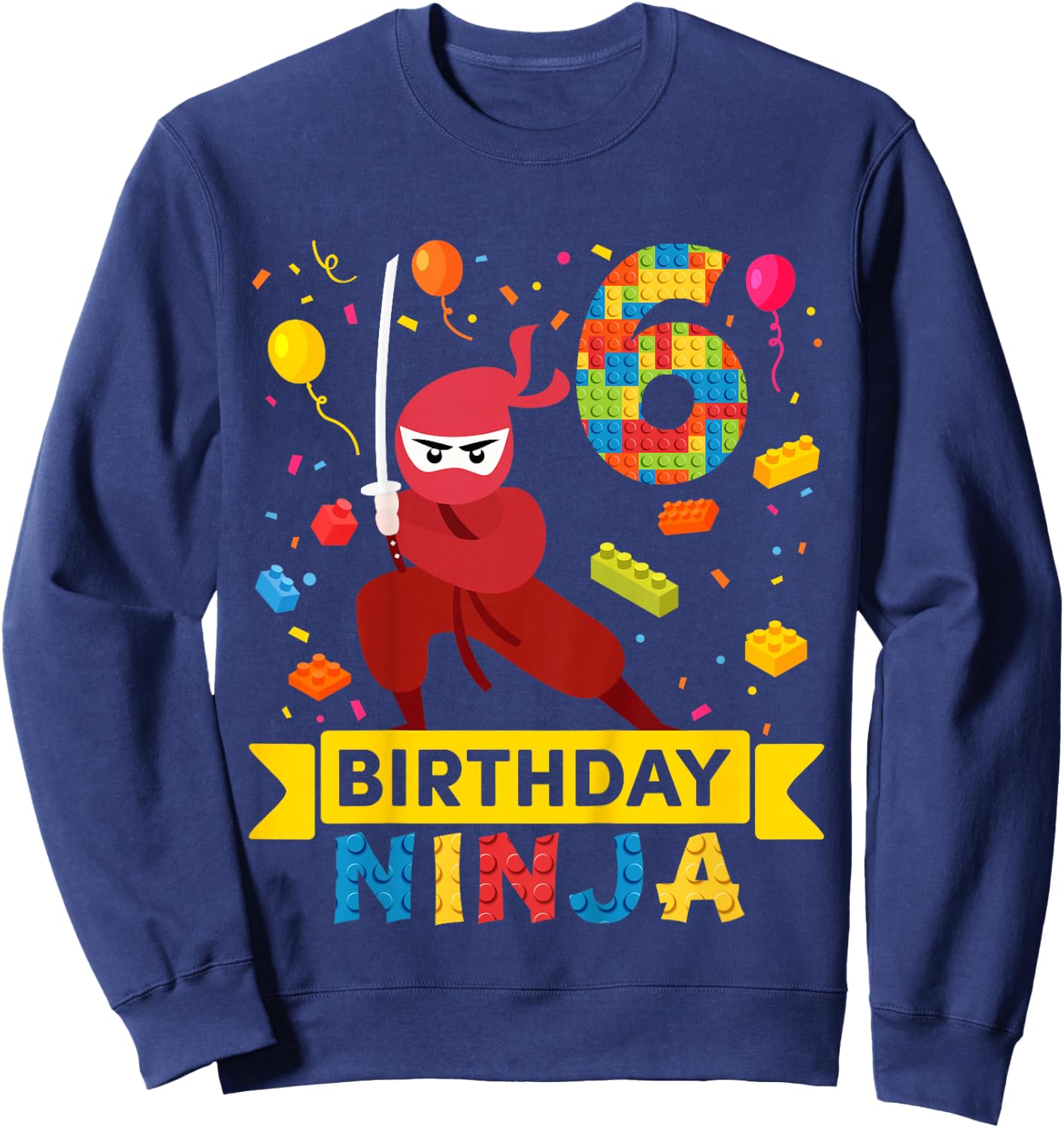 Kids 6 Year Old Building Blocks Ninja 6th Birthday Boy Sweatshirt - Sweatshirt | Navy