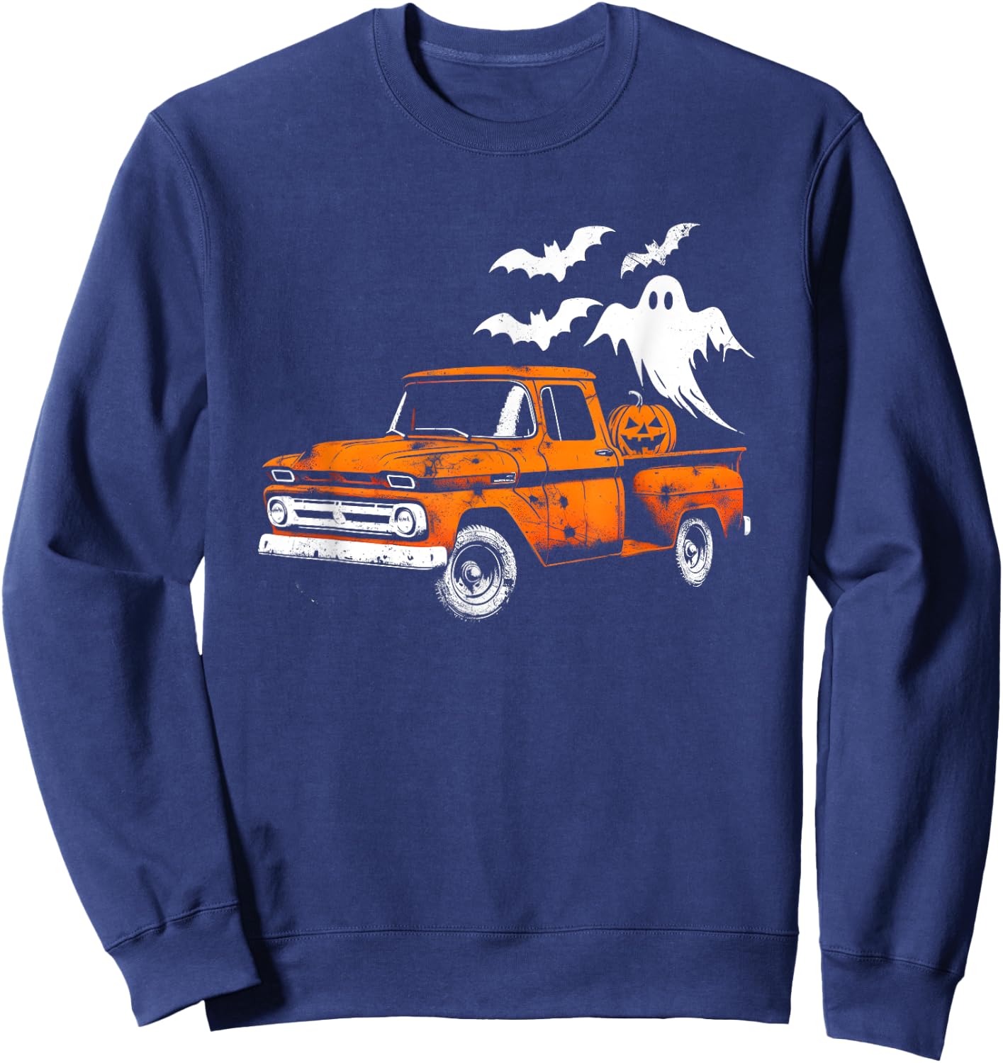 Jack O' Lantern Pickup Truck - Creepy Ghosts Halloween Lover Sweatshirt - Sweatshirt | Navy