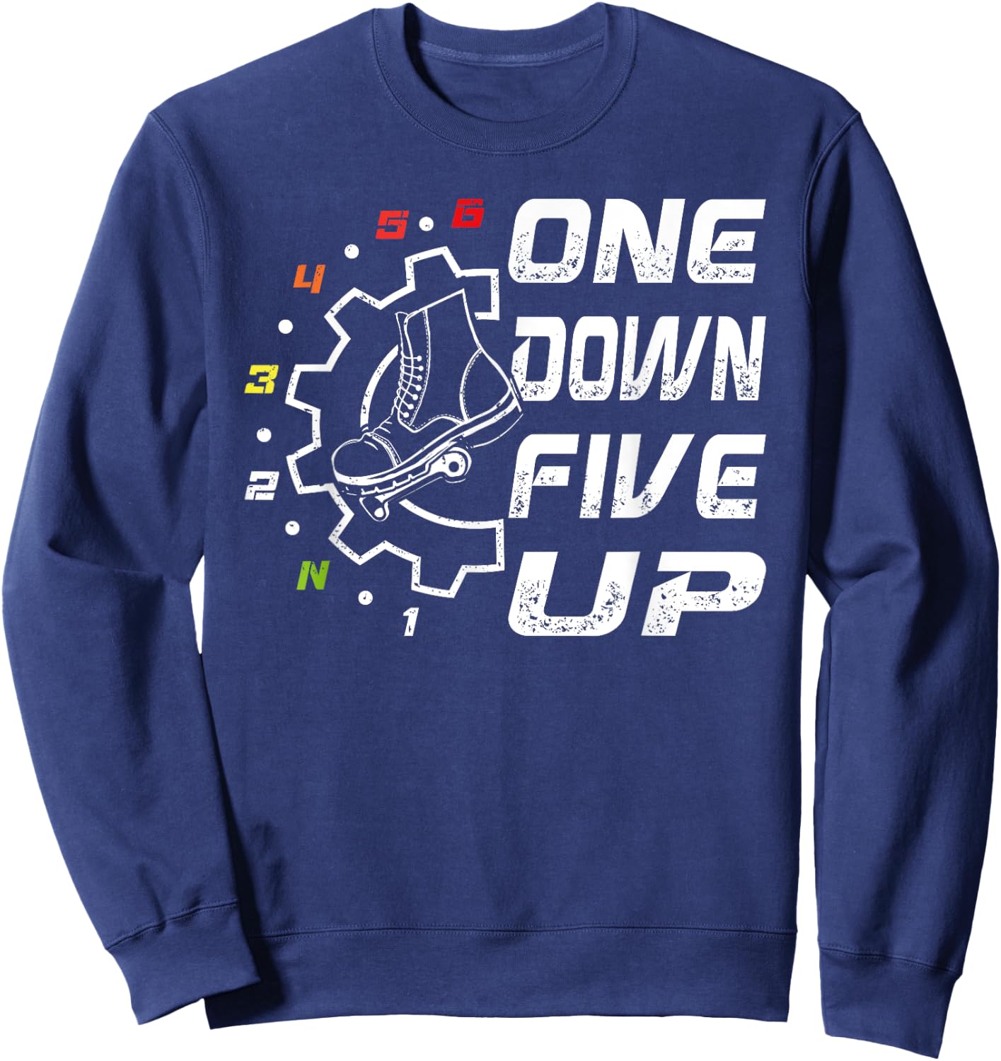 Cool 1 Down 5 up Motorcycle With Shift Pattern Graphic Sweatshirt - Sweatshirt | Navy
