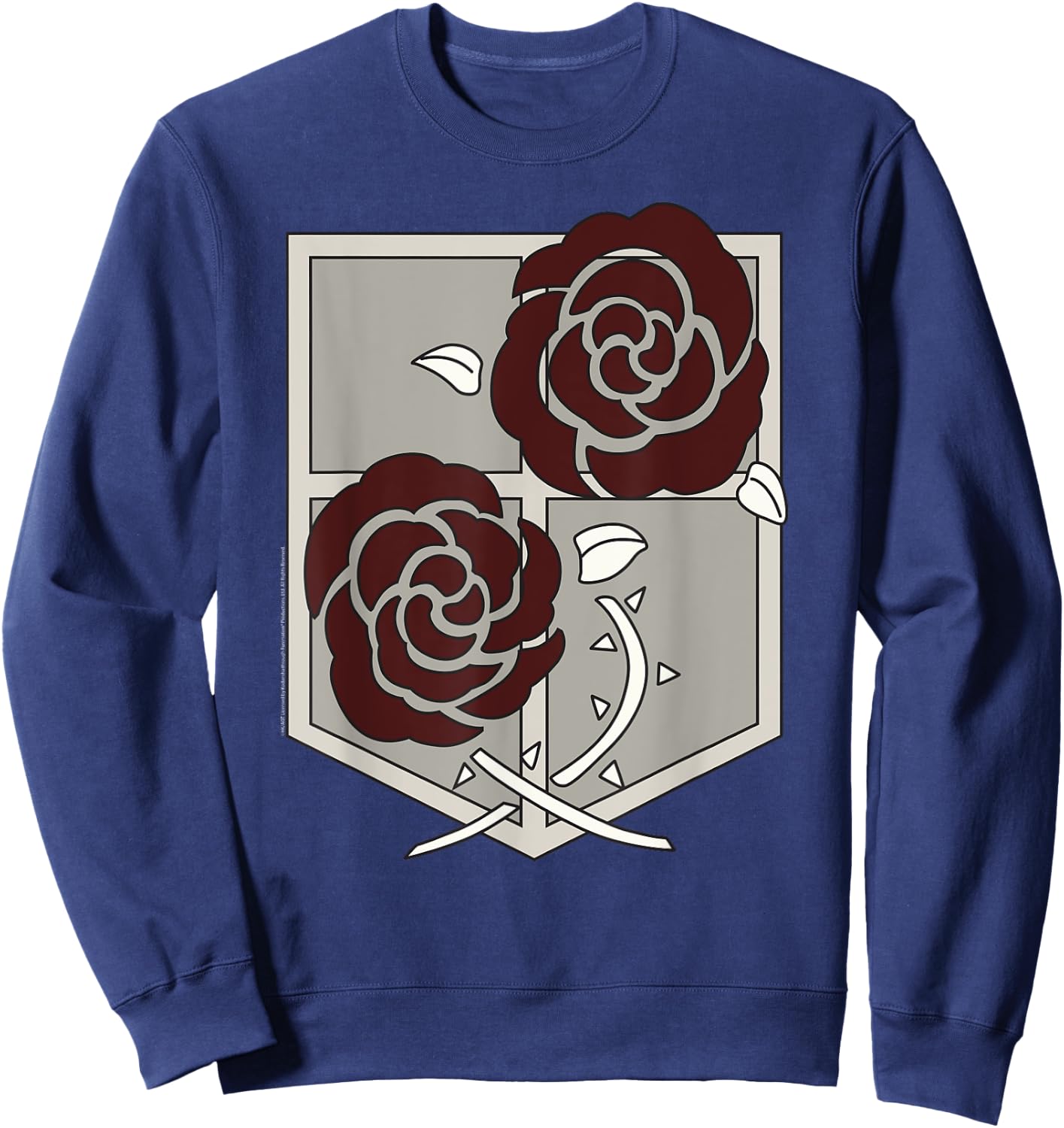 Attack on Titans Garrison Shield with Roses AOT Anime Sweatshirt - Sweatshirt | Navy