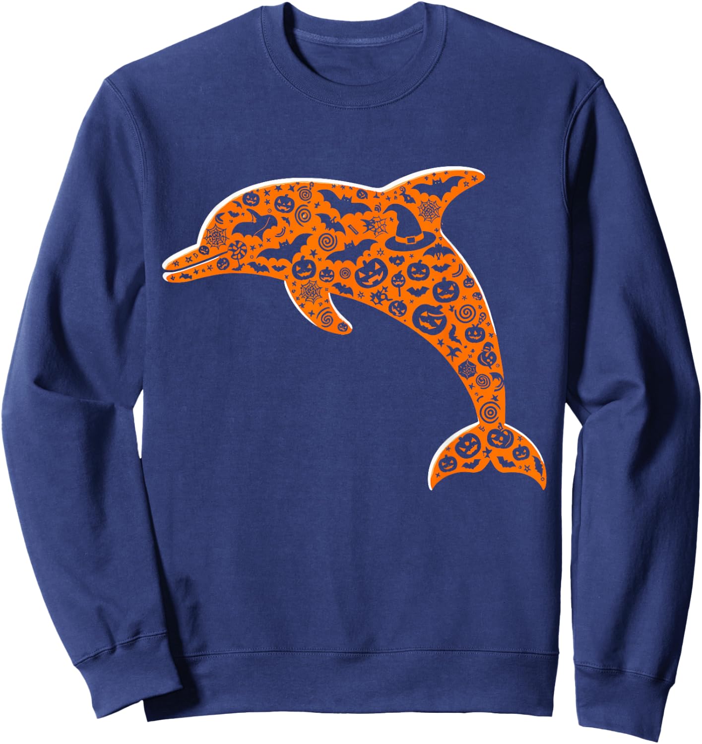 Funny Pumpkin Dolphin Candy Halloween Kids Sweatshirt - Sweatshirt | Navy
