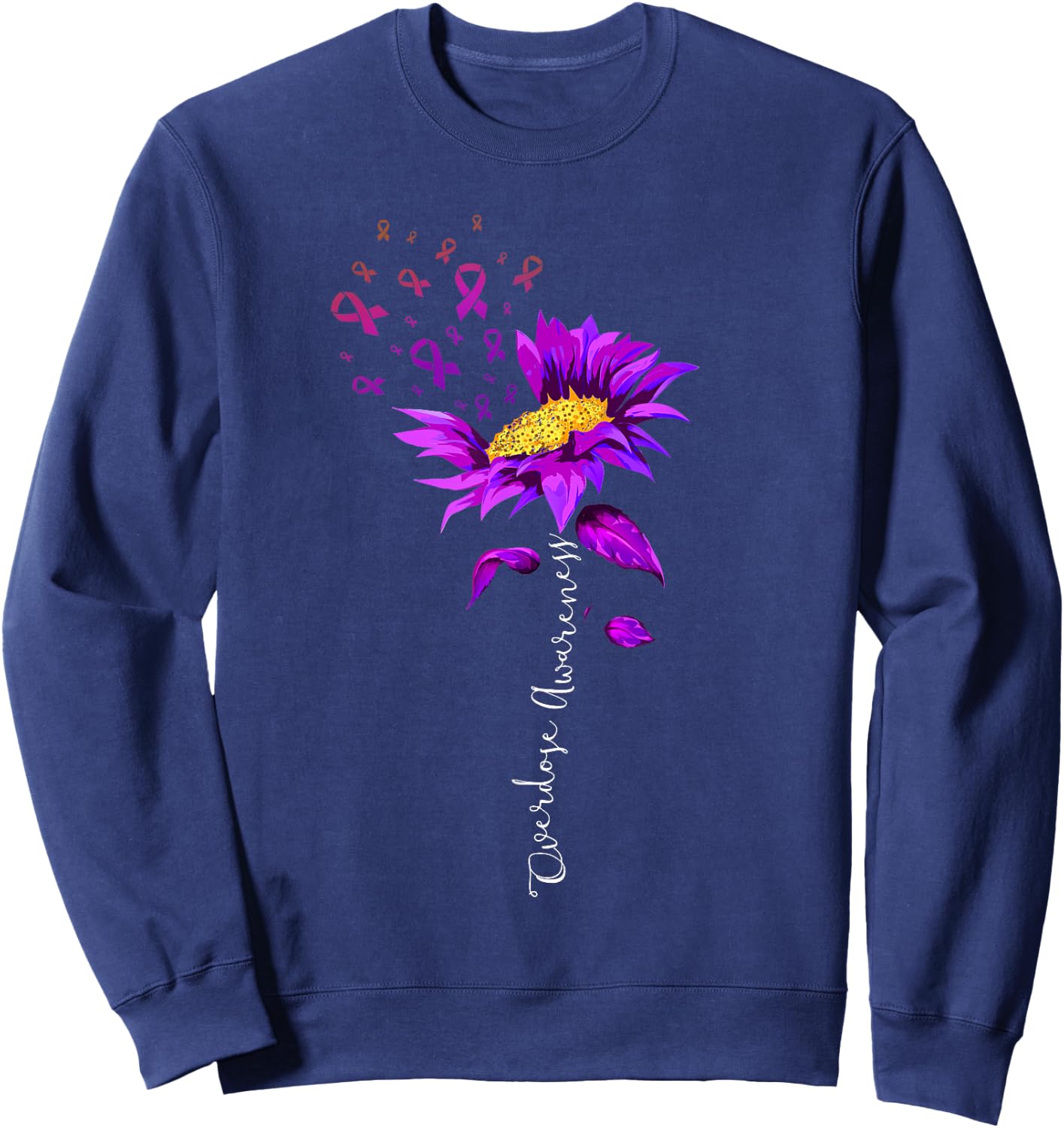 Overdose Awareness Month Sunflower Purple Ribbon Sweatshirt - Sweatshirt | Navy