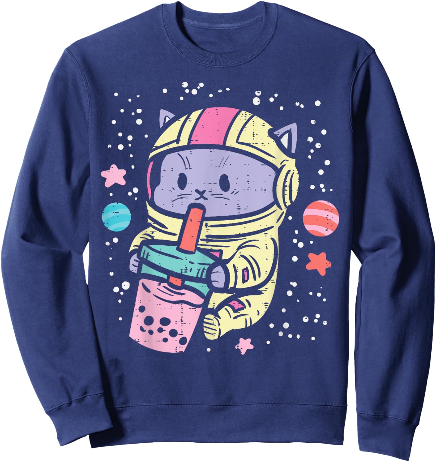 Cat Astronaut Boba Bubble Tea Kawaii Boys Girls Kids Toddler Sweatshirt - Sweatshirt | Navy