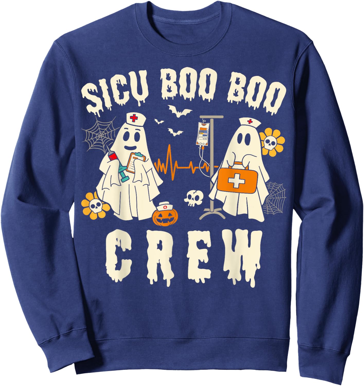SICU Nurse Cute Health Worker Halloween Ghost Nurse Sweatshirt - Sweatshirt | Navy