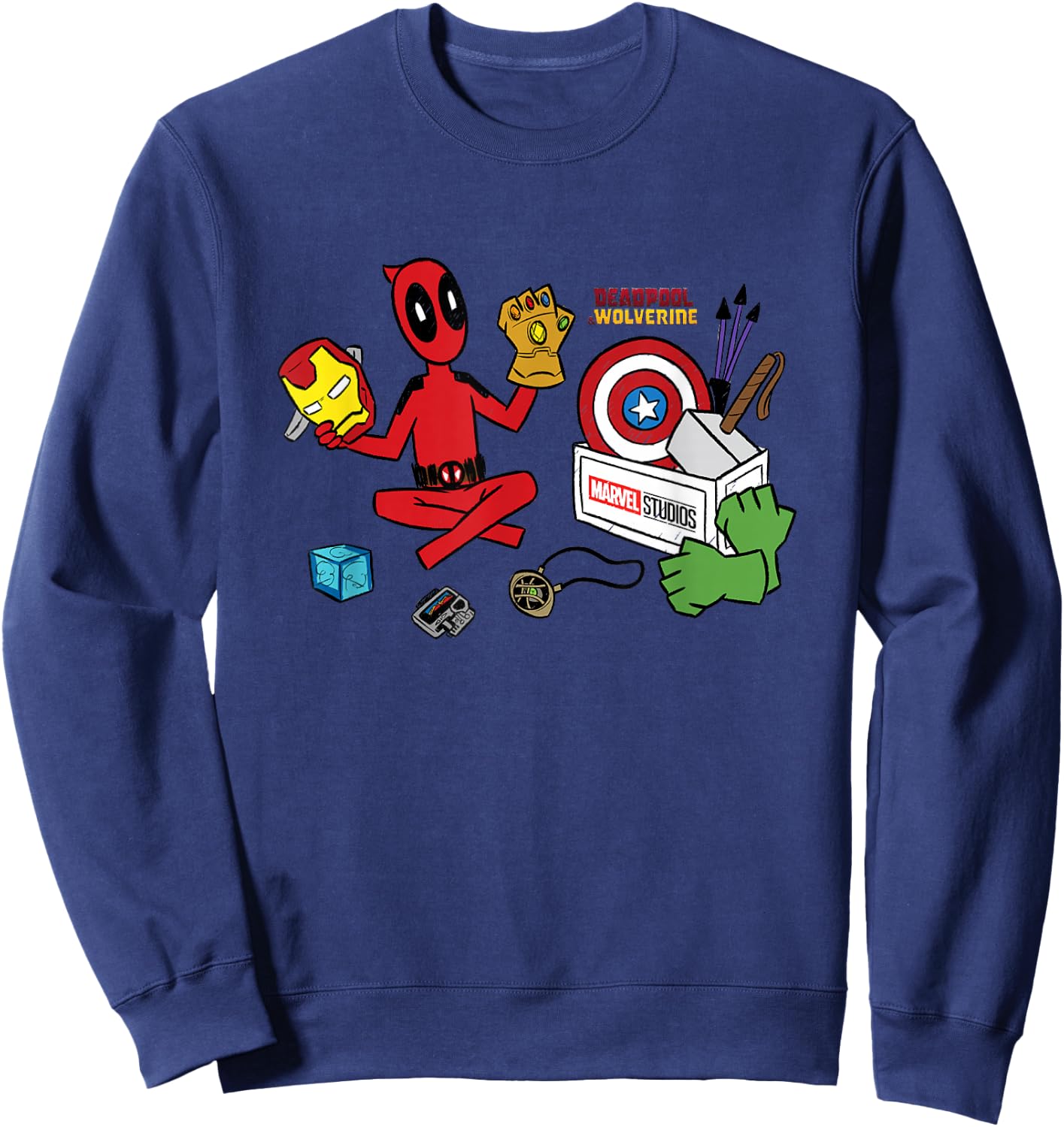 Marvel Deadpool & Wolverine Avengers Tool Box Sketch Icons Sweatshirt - Sweatshirt | Navy