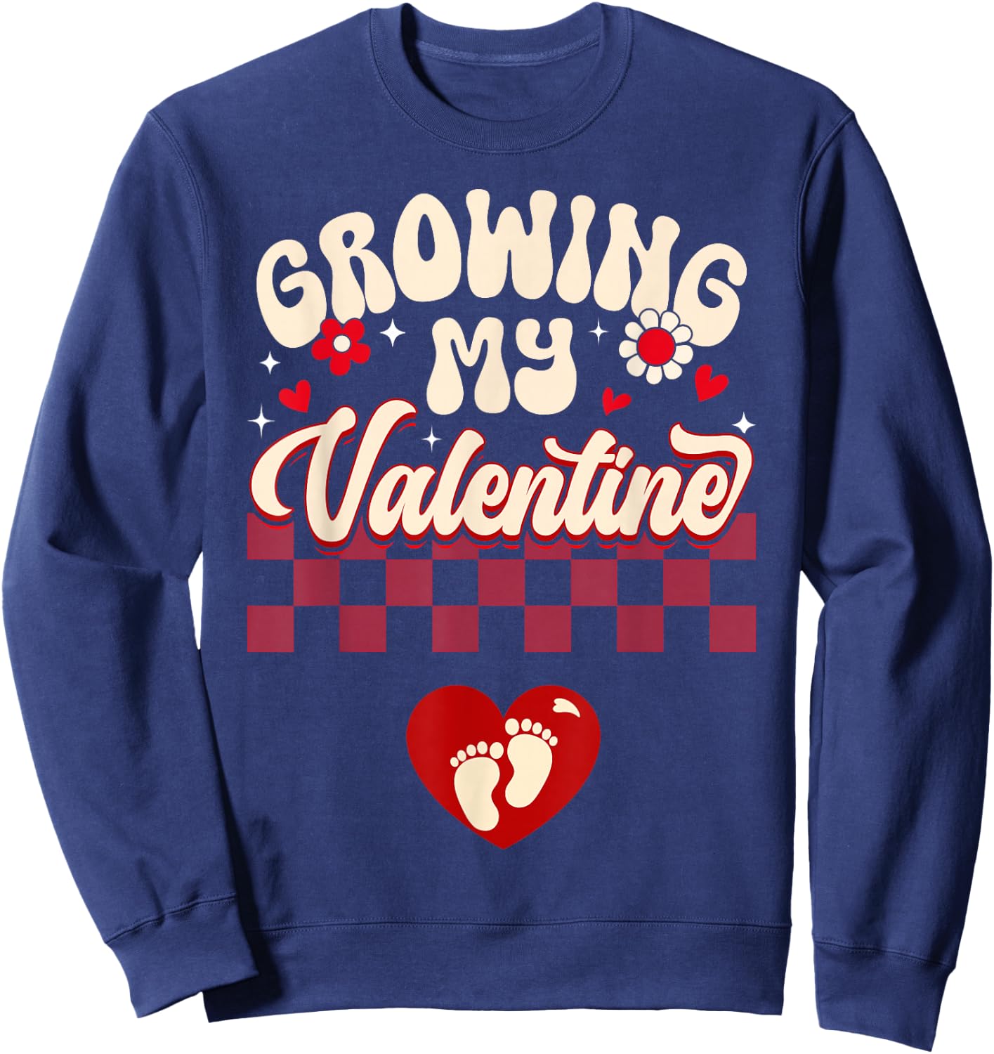 Growing My Valentine New Mom Valentines Pregnancy Pregnant Sweatshirt - Sweatshirt | Navy
