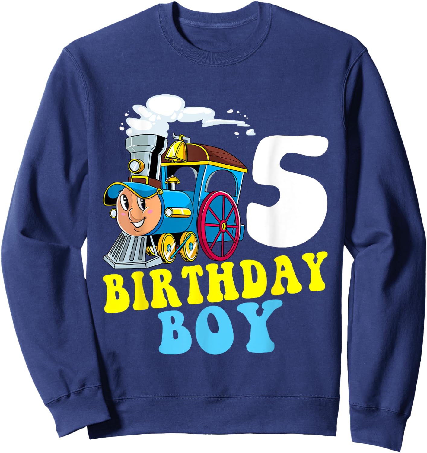 5th Birthday Boy Train Lovers Five Years Old Kids Toddlers Sweatshirt - Sweatshirt | Navy