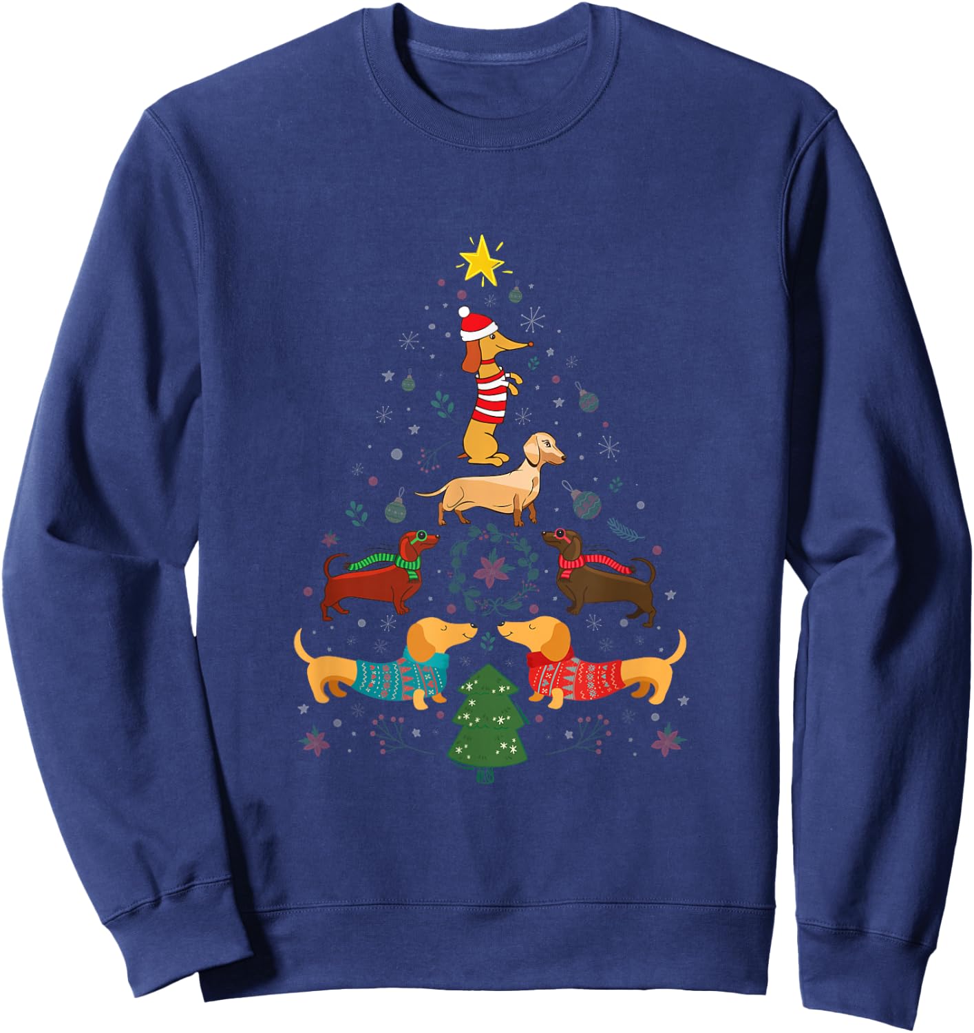 Funny Dachshund Christmas Tree Ornament Decor Gift Sweatshirt - Sweatshirt | Navy