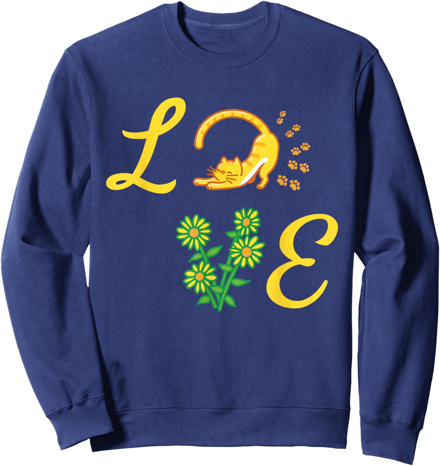 Sunflower Love Flora Cat Kitten Bouquet Florists Women Kids Sweatshirt - Sweatshirt | Navy