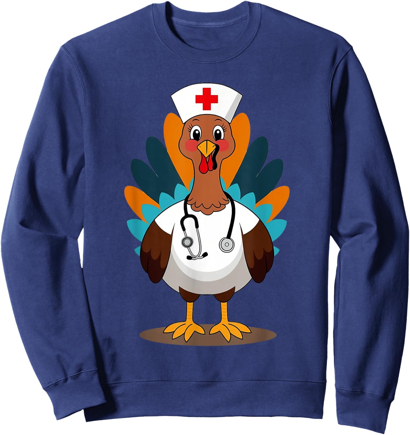 Thanksgiving Scrub Tops Women Turkey Nurse Holiday Nursing Sweatshirt - Sweatshirt | Navy