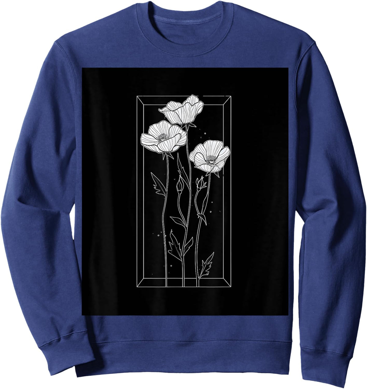 Chic Florals Black and White Minimalist Flowers Sweatshirt - Sweatshirt | Navy
