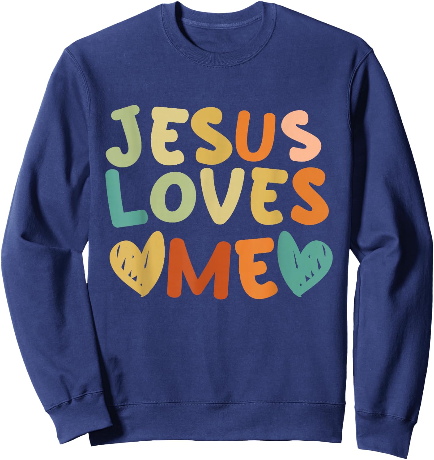 Groovy Jesus Loves Me Biblical Christian Church Retro Sweatshirt - Sweatshirt | Navy