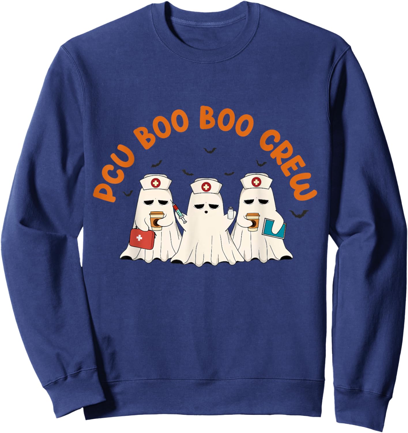 PCU Boo Boo Crew Nurse Retro Funny Ghost Halloween Scrub Sweatshirt - Sweatshirt | Navy